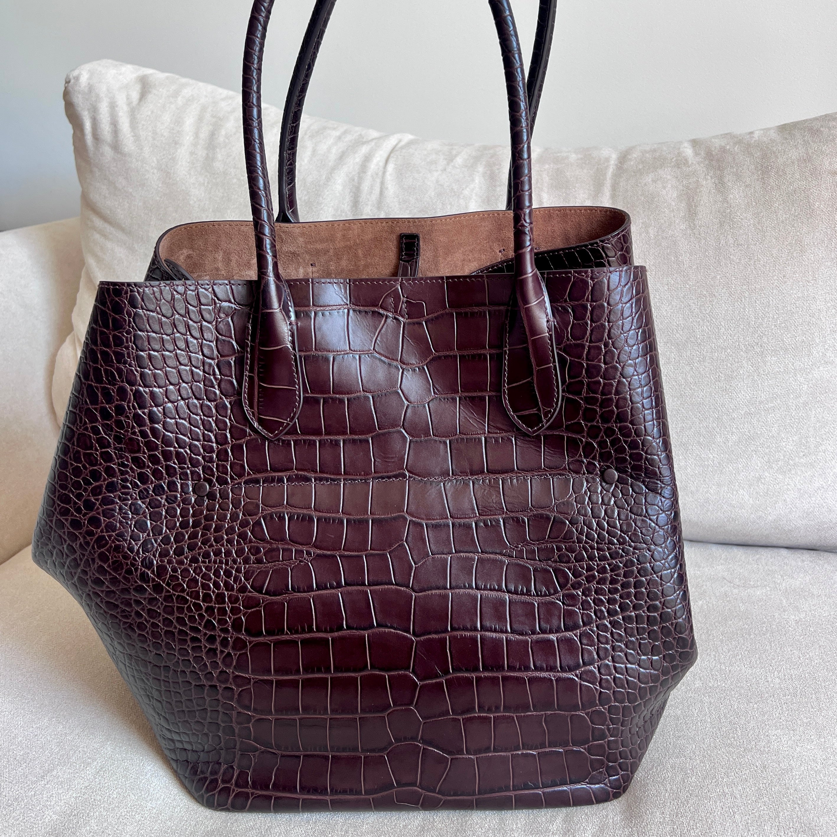 Brown Polo Ralph Lauren Bellport Embossed Tote, Large