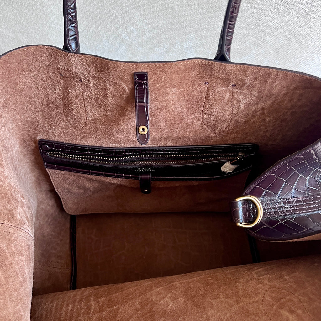 Brown Polo Ralph Lauren Bellport Embossed Tote, Large