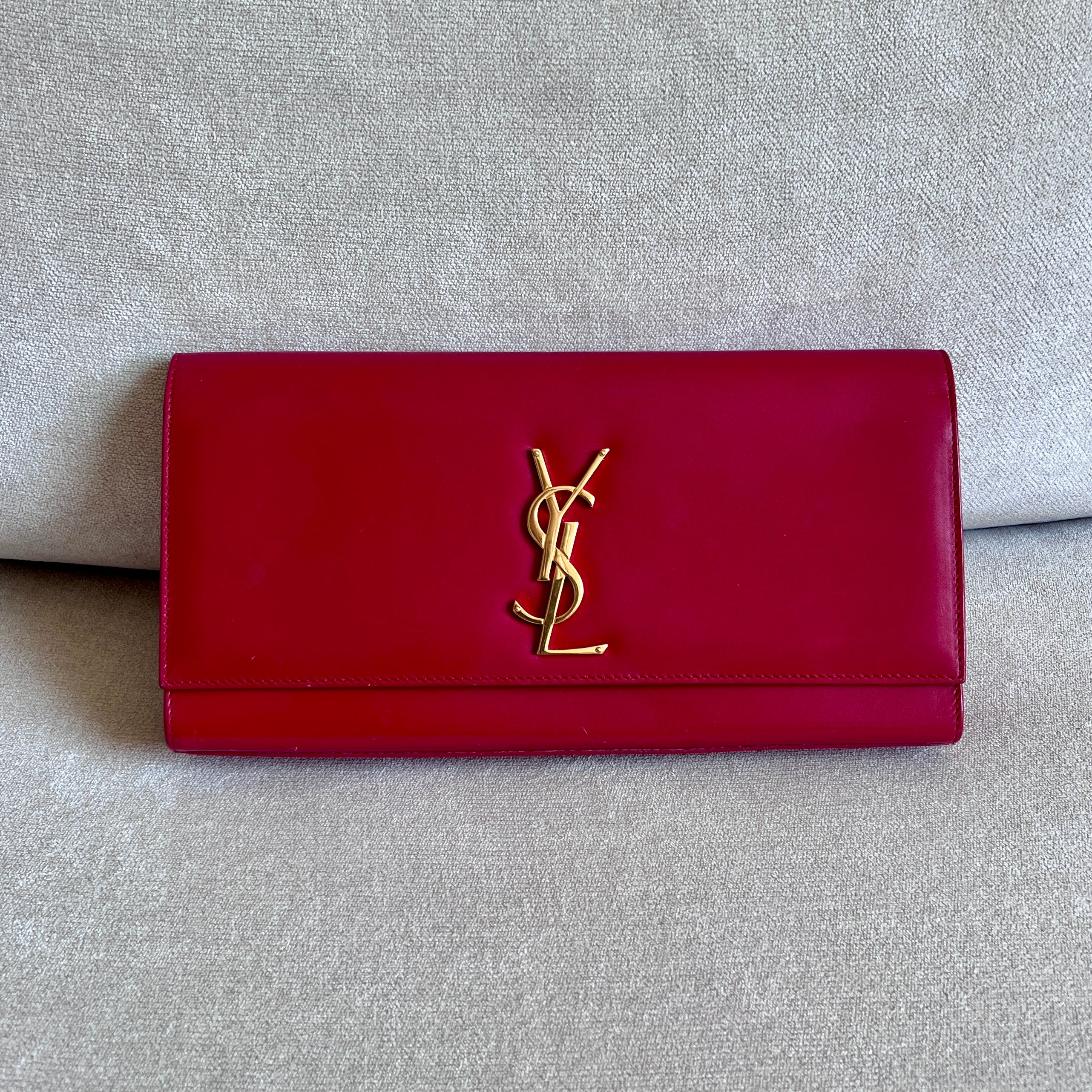 Yves Saint Laurent Red Cassandre Smooth Leather Clutch