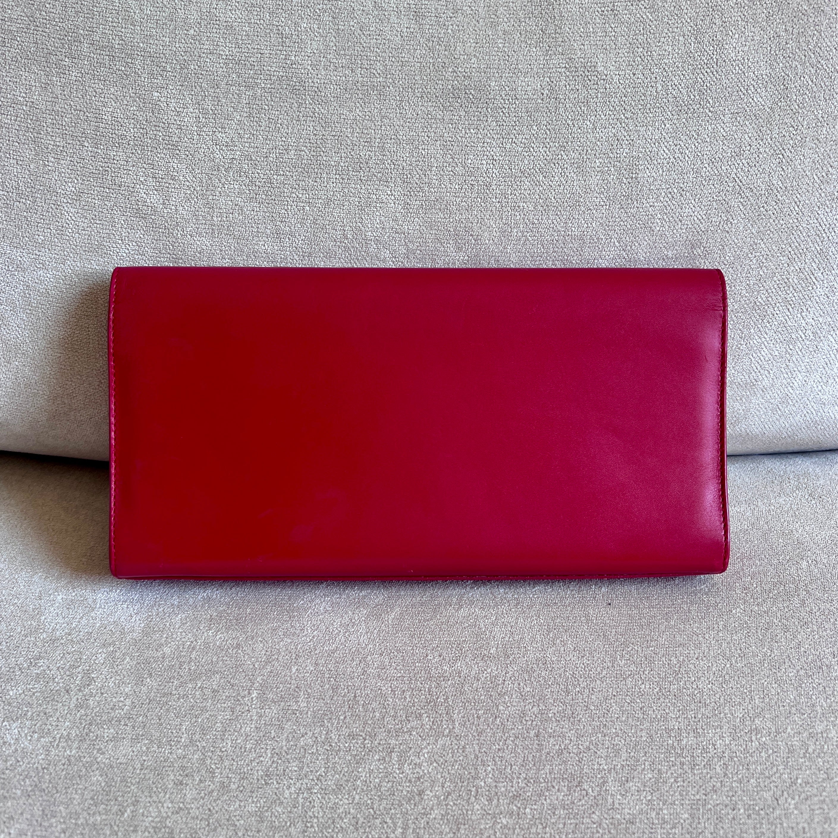 Yves Saint Laurent Red Cassandre Smooth Leather Clutch
