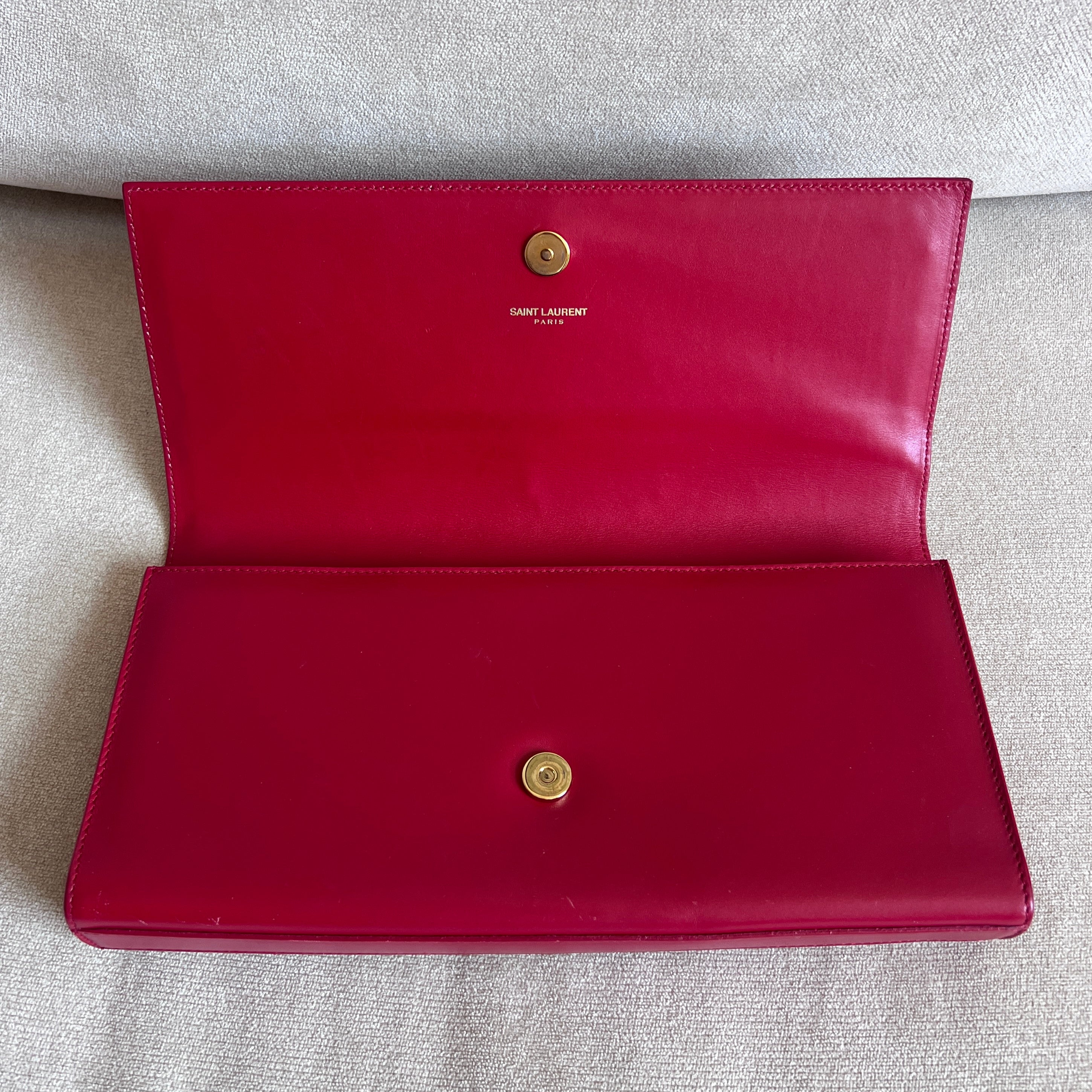 Yves Saint Laurent Red Cassandre Smooth Leather Clutch