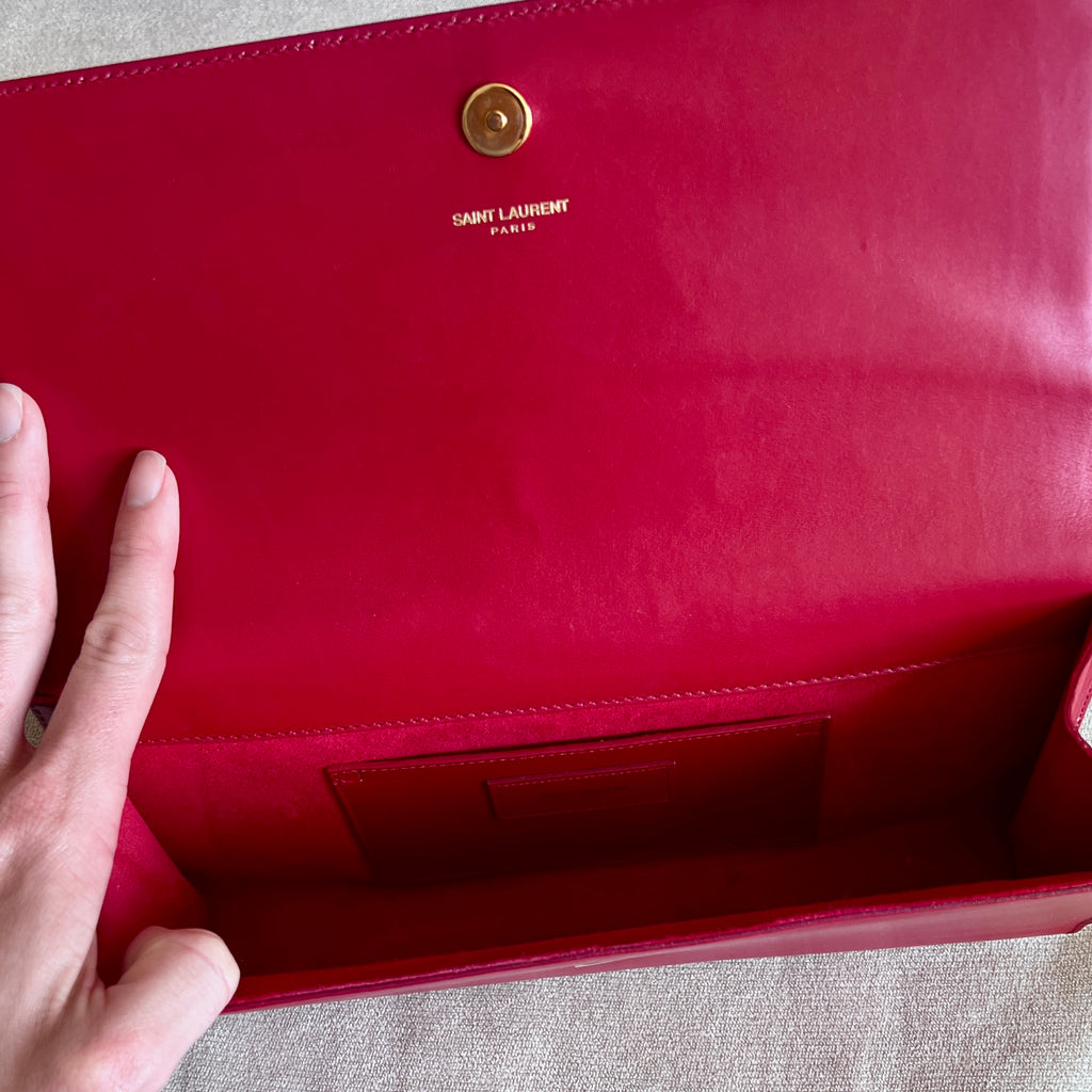 Yves Saint Laurent Red Cassandre Smooth Leather Clutch