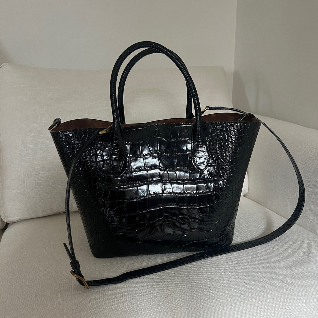 Black Polo Ralph Lauren Bellport Embossed Tote, Medium