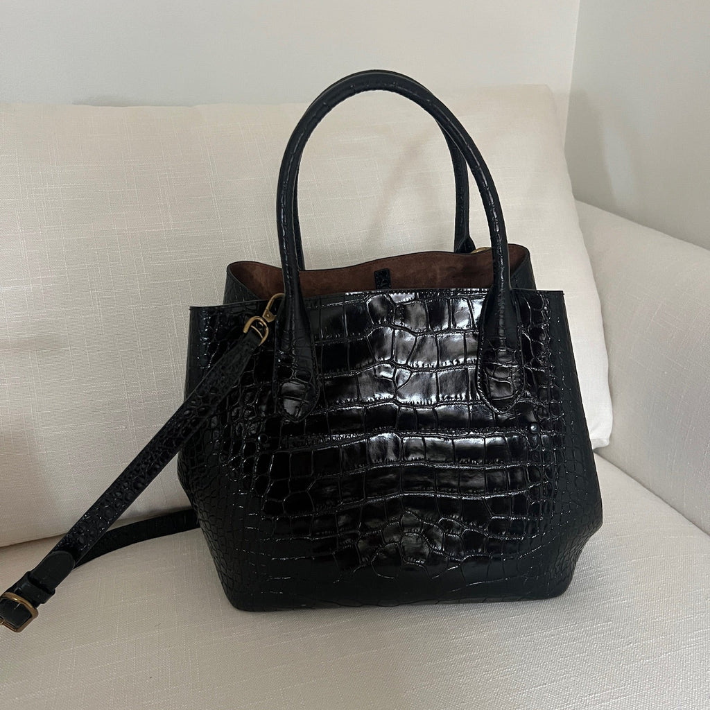 Black Polo Ralph Lauren Bellport Embossed Tote, Medium