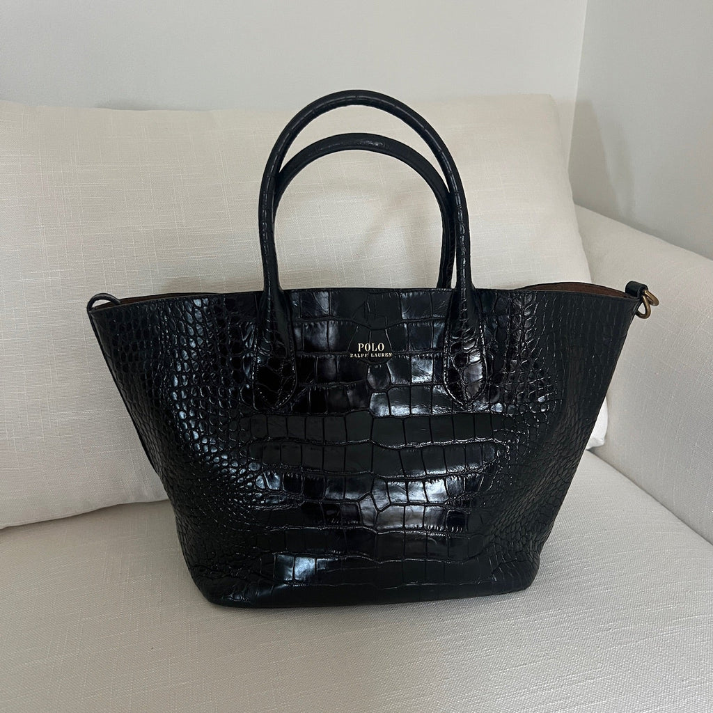 Black Polo Ralph Lauren Bellport Embossed Tote, Medium
