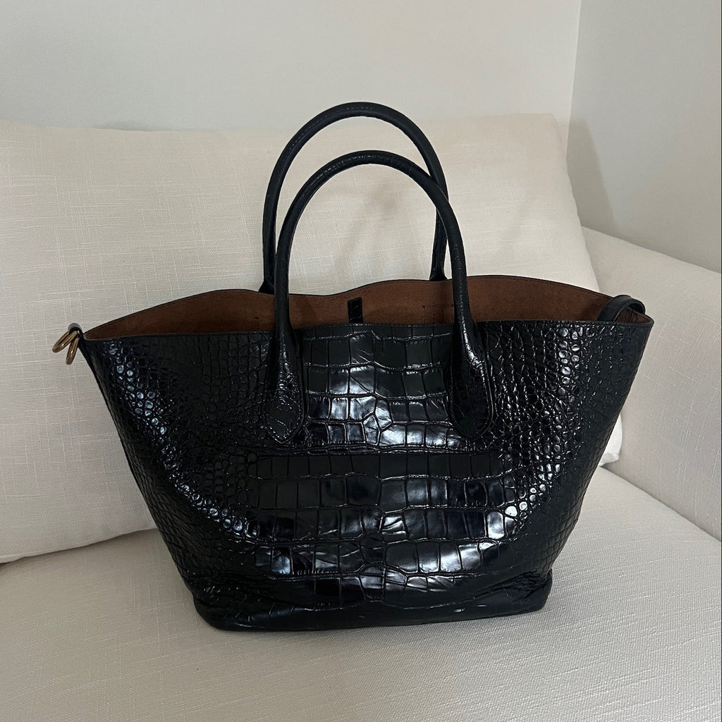 Black Polo Ralph Lauren Bellport Embossed Tote, Medium