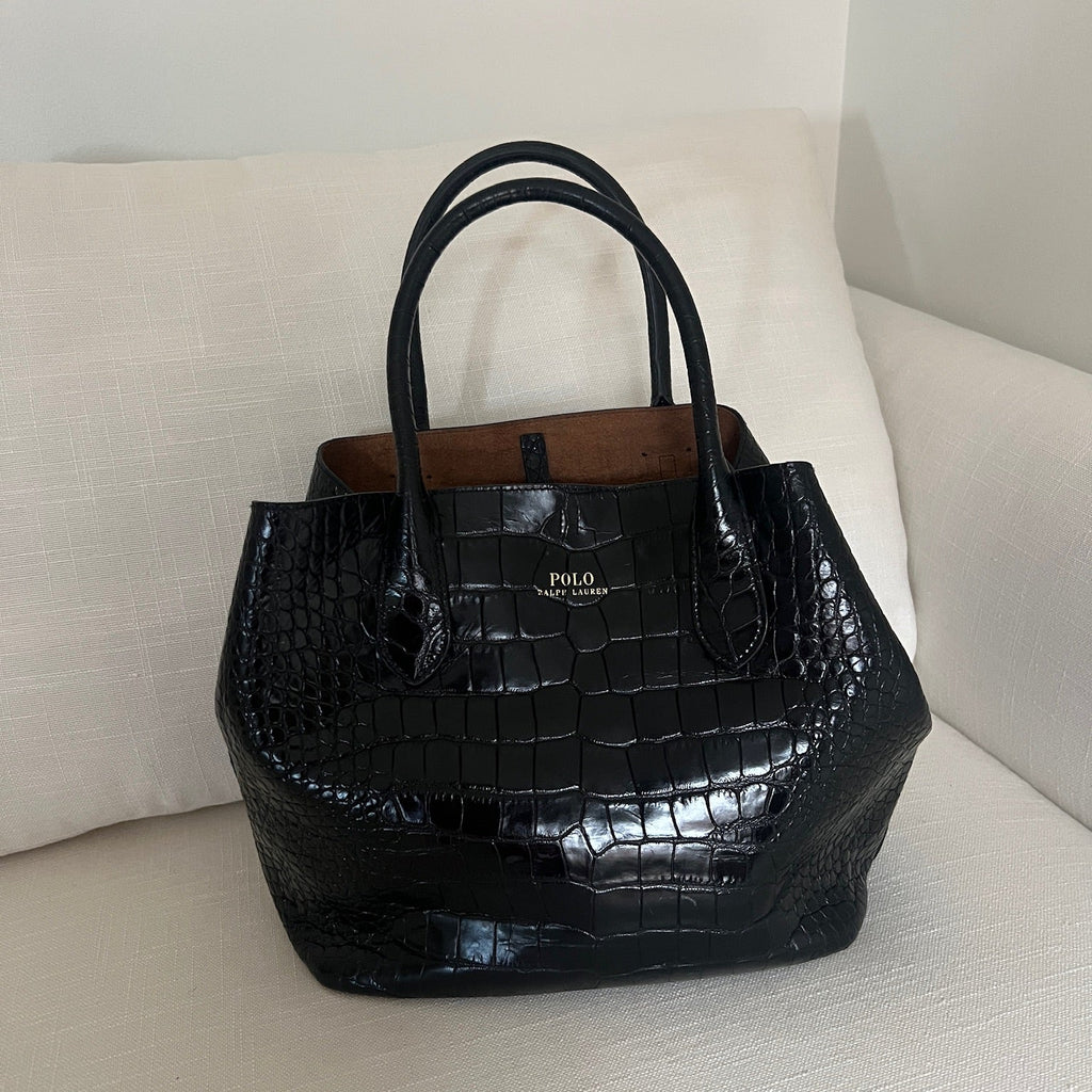 Black Polo Ralph Lauren Bellport Embossed Tote, Medium