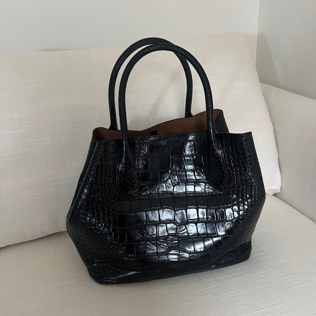 Black Polo Ralph Lauren Bellport Embossed Tote, Medium