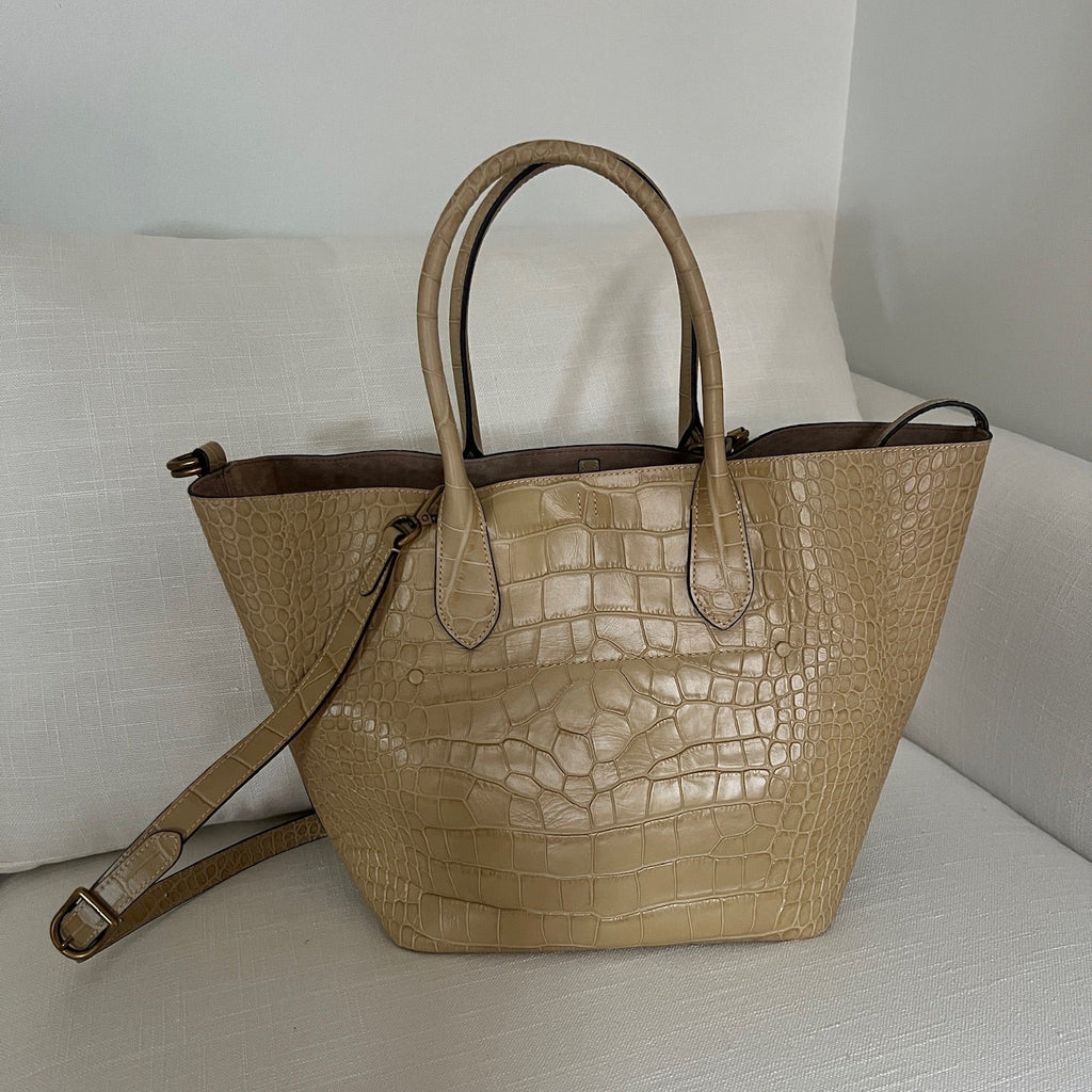 Camel Polo Ralph Lauren Bellport Embossed Tote, Medium