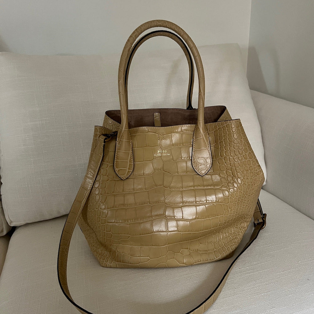 Camel Polo Ralph Lauren Bellport Embossed Tote, Medium