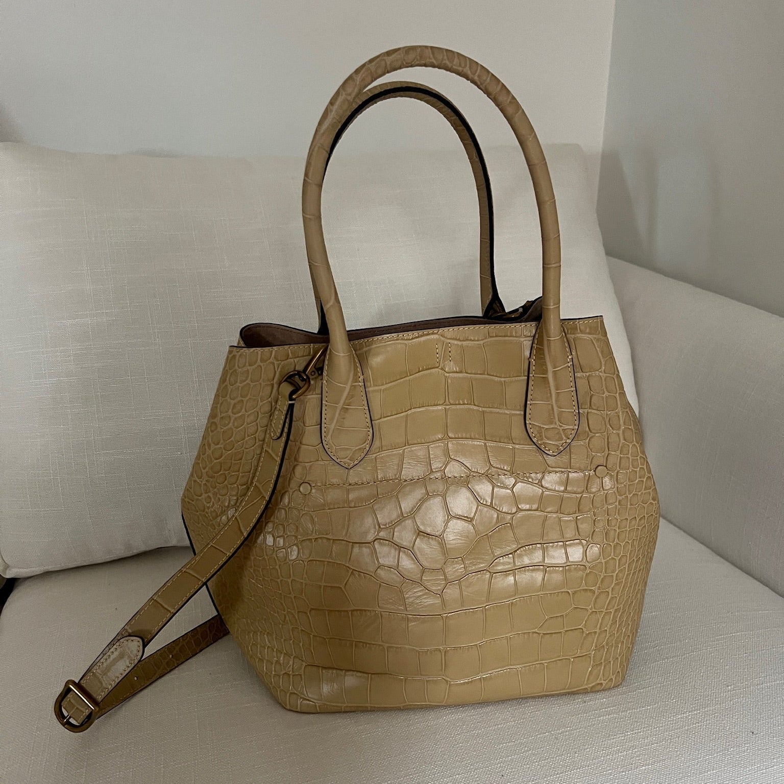 Camel Polo Ralph Lauren Bellport Embossed Tote, Medium