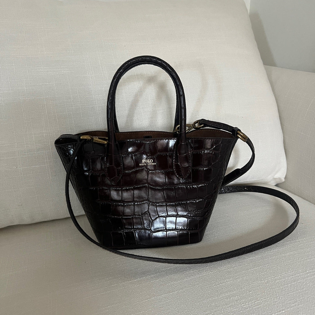 Brown Polo Ralph Lauren Bellport Embossed Tote, Small