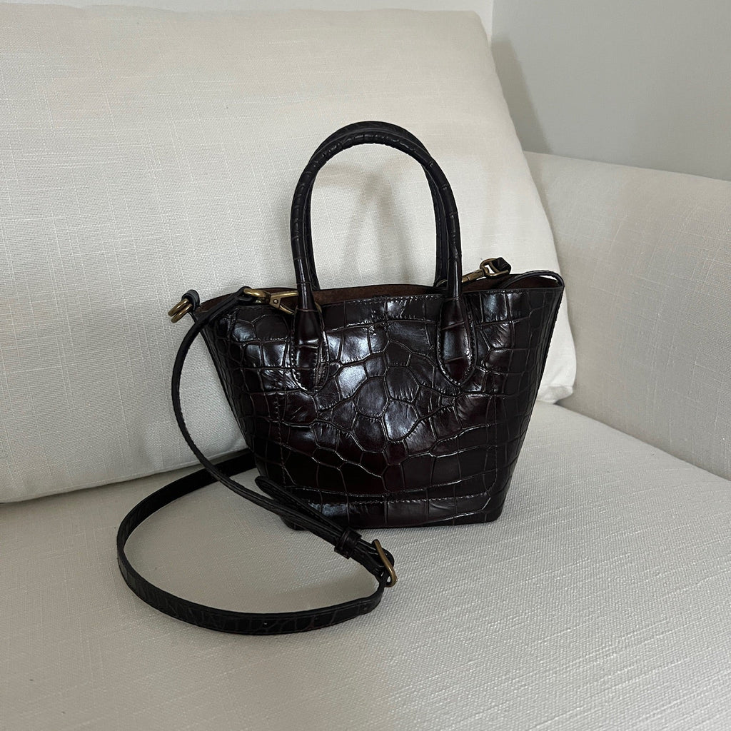 Brown Polo Ralph Lauren Bellport Embossed Tote, Small