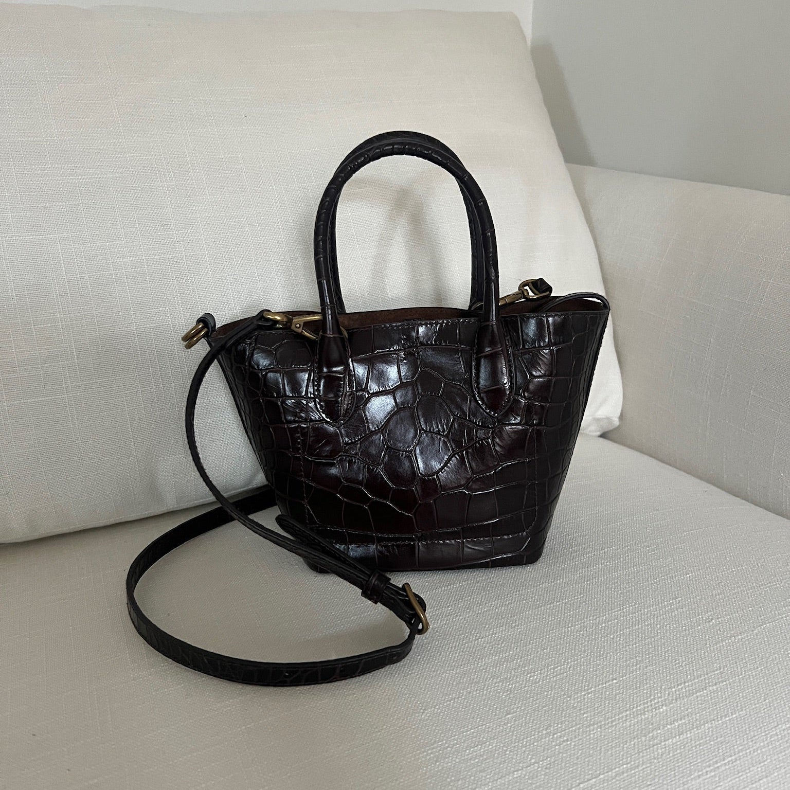 Brown Polo Ralph Lauren Bellport Embossed Tote, Small