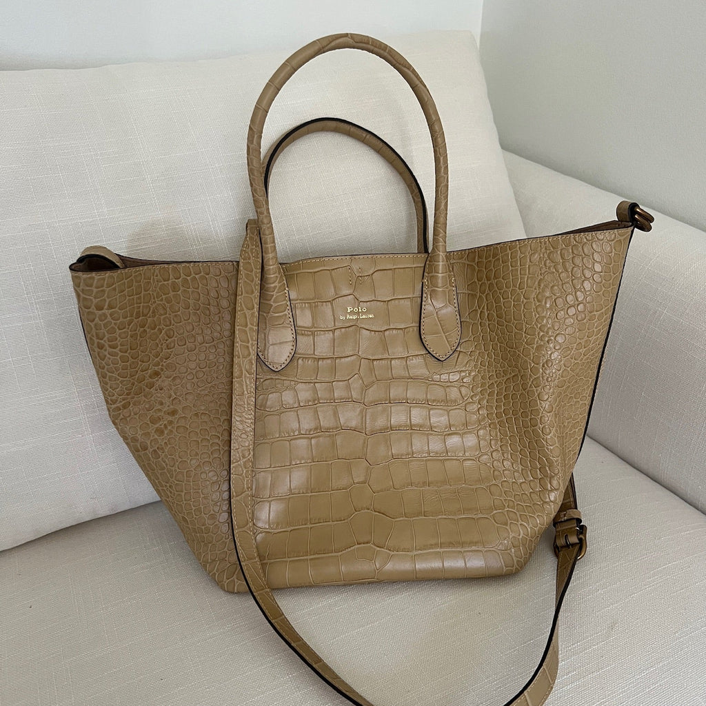 Camel Polo Ralph Lauren Bellport Embossed Tote, Medium