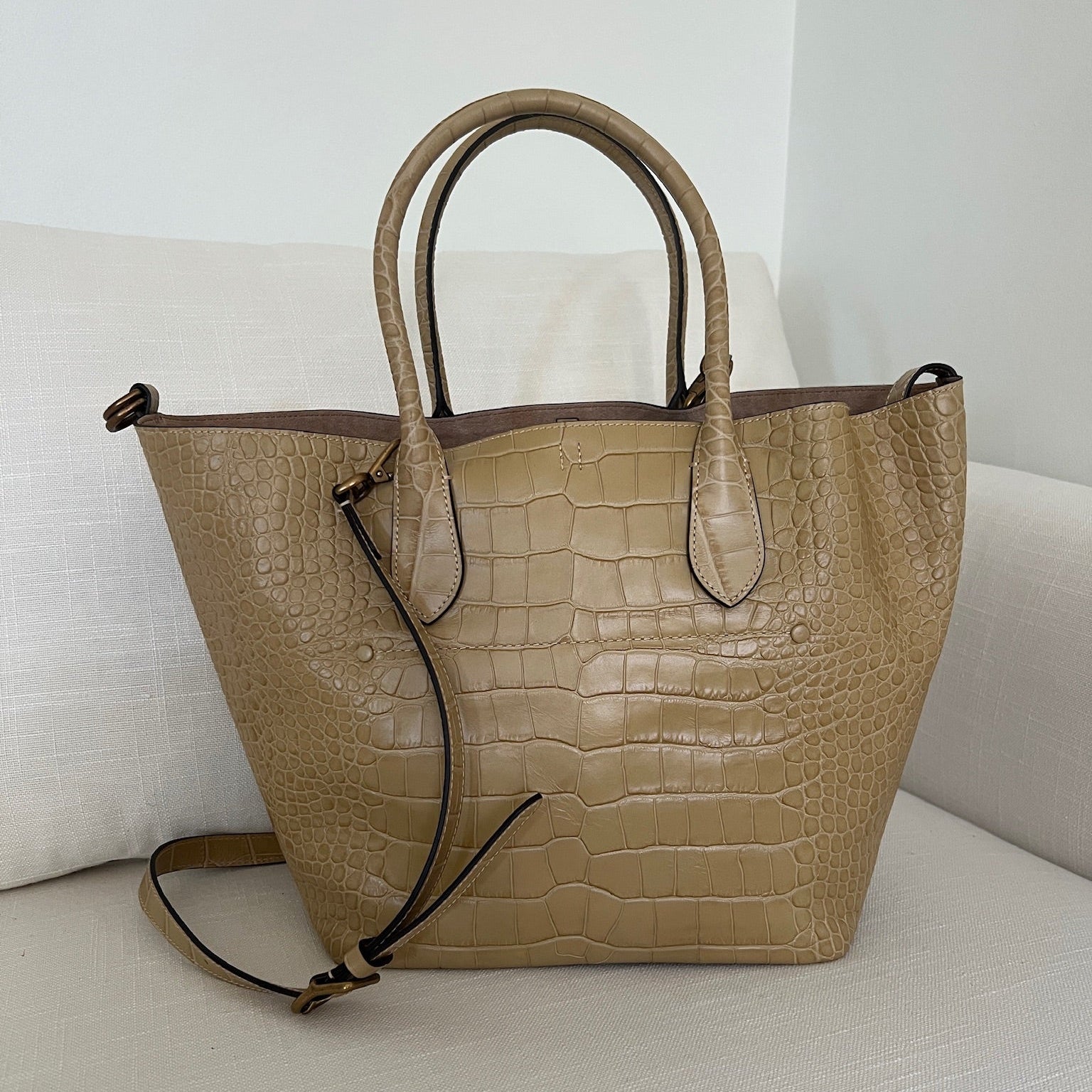 Camel Polo Ralph Lauren Bellport Embossed Tote, Medium