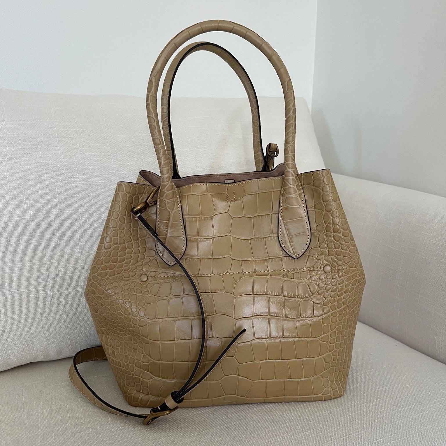 Camel Polo Ralph Lauren Bellport Embossed Tote, Medium