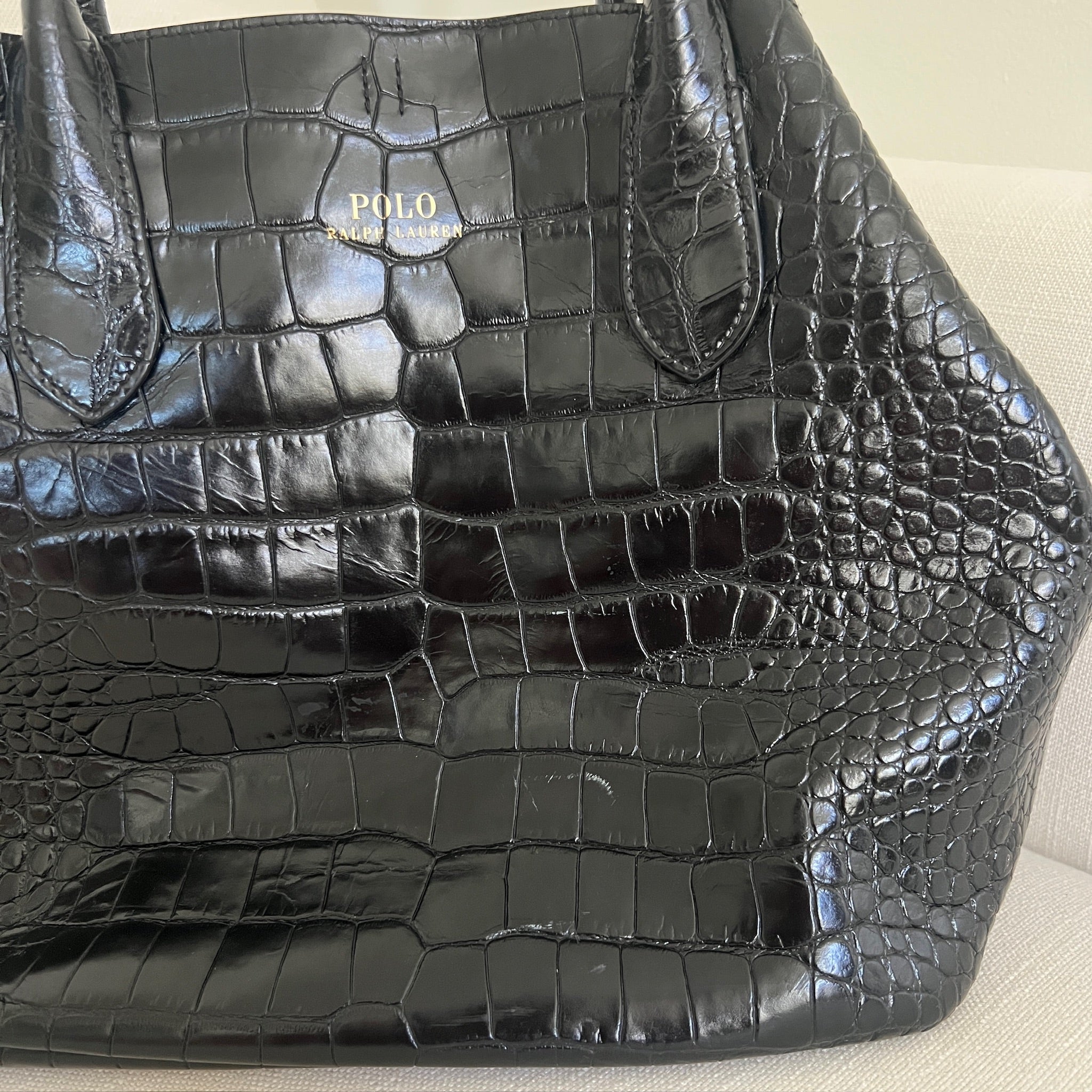 Black Polo Ralph Lauren Bellport Embossed Tote, Medium