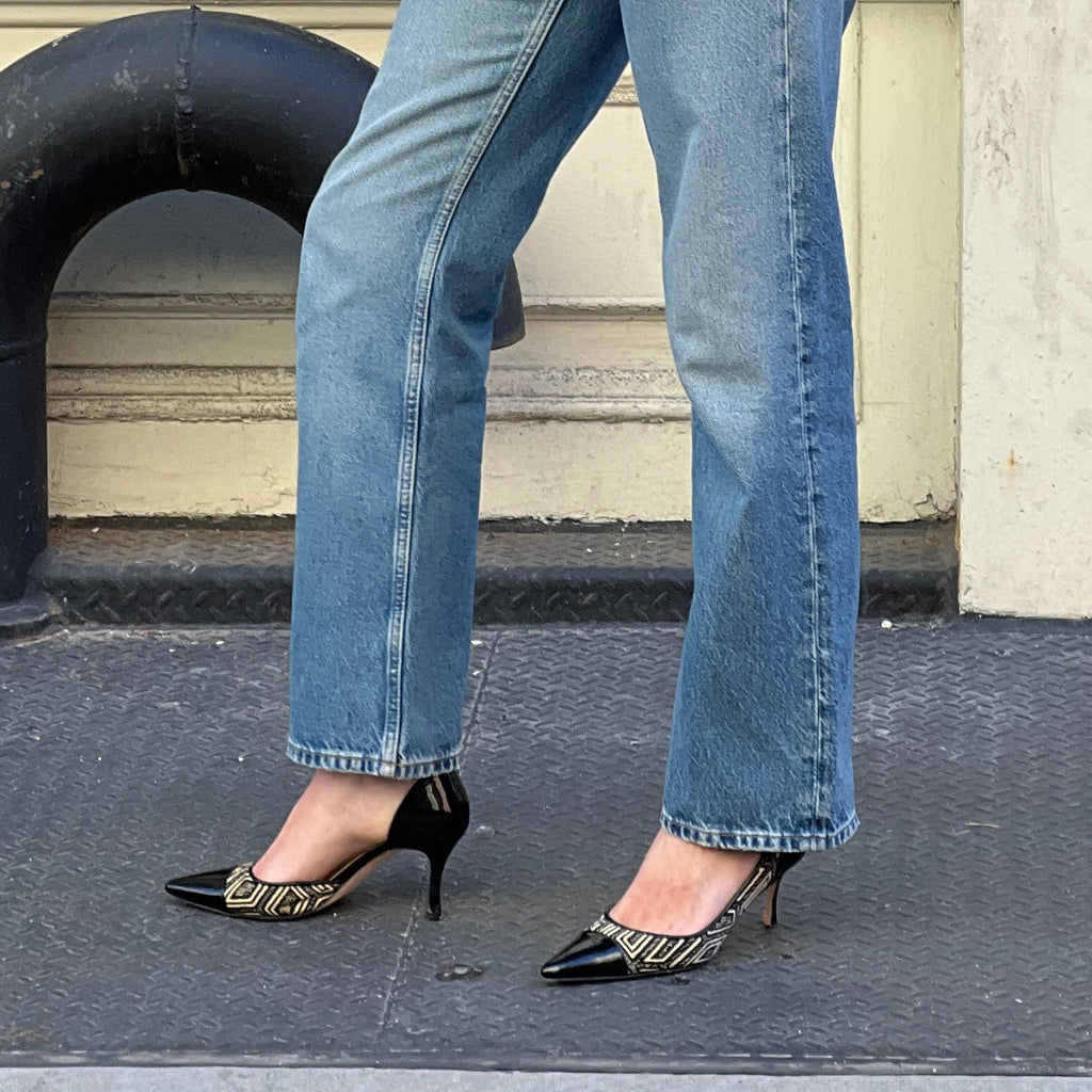 Manolo Blahnik Geometric Print D'Orsay Pumps 37