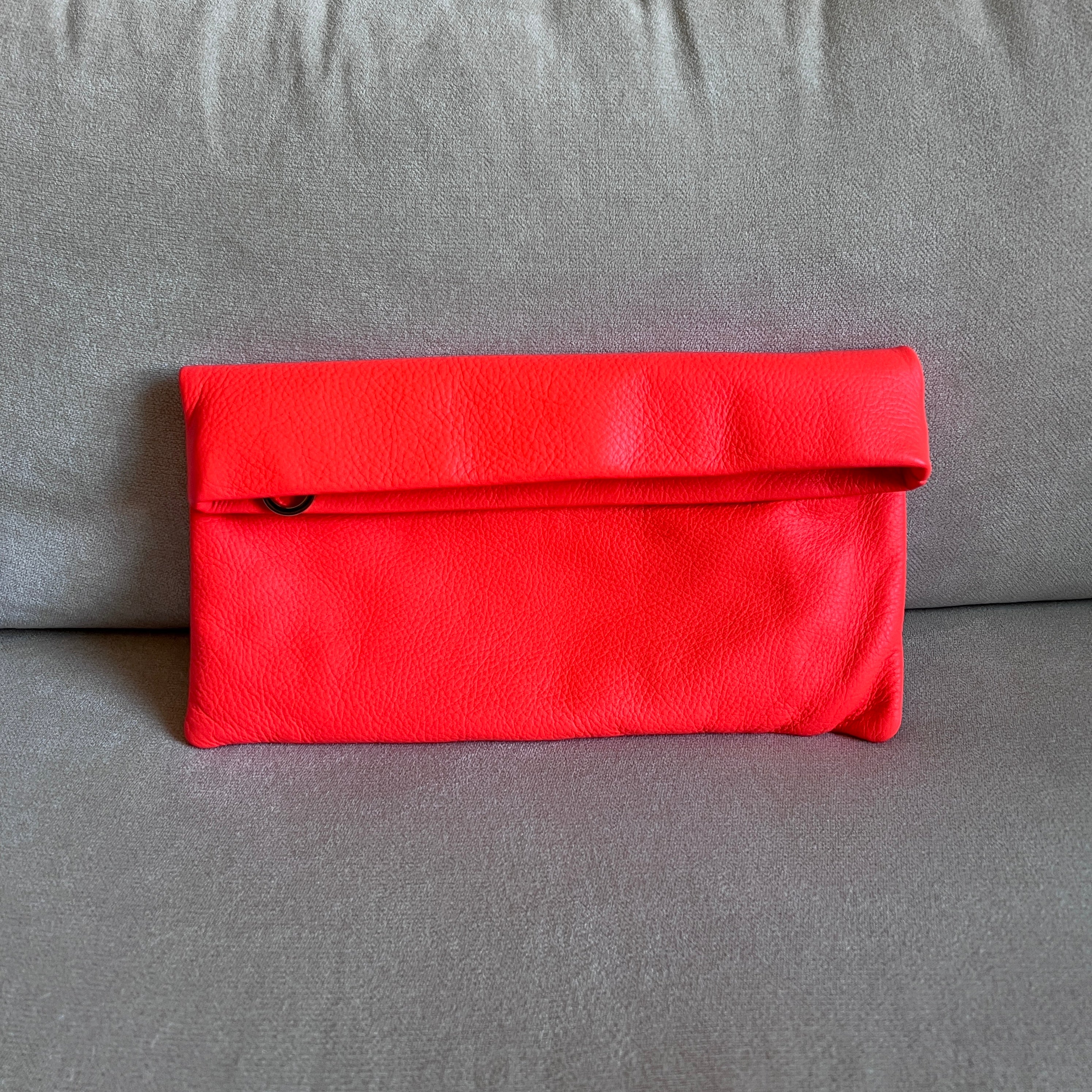 Orange Leather Folding Clutch