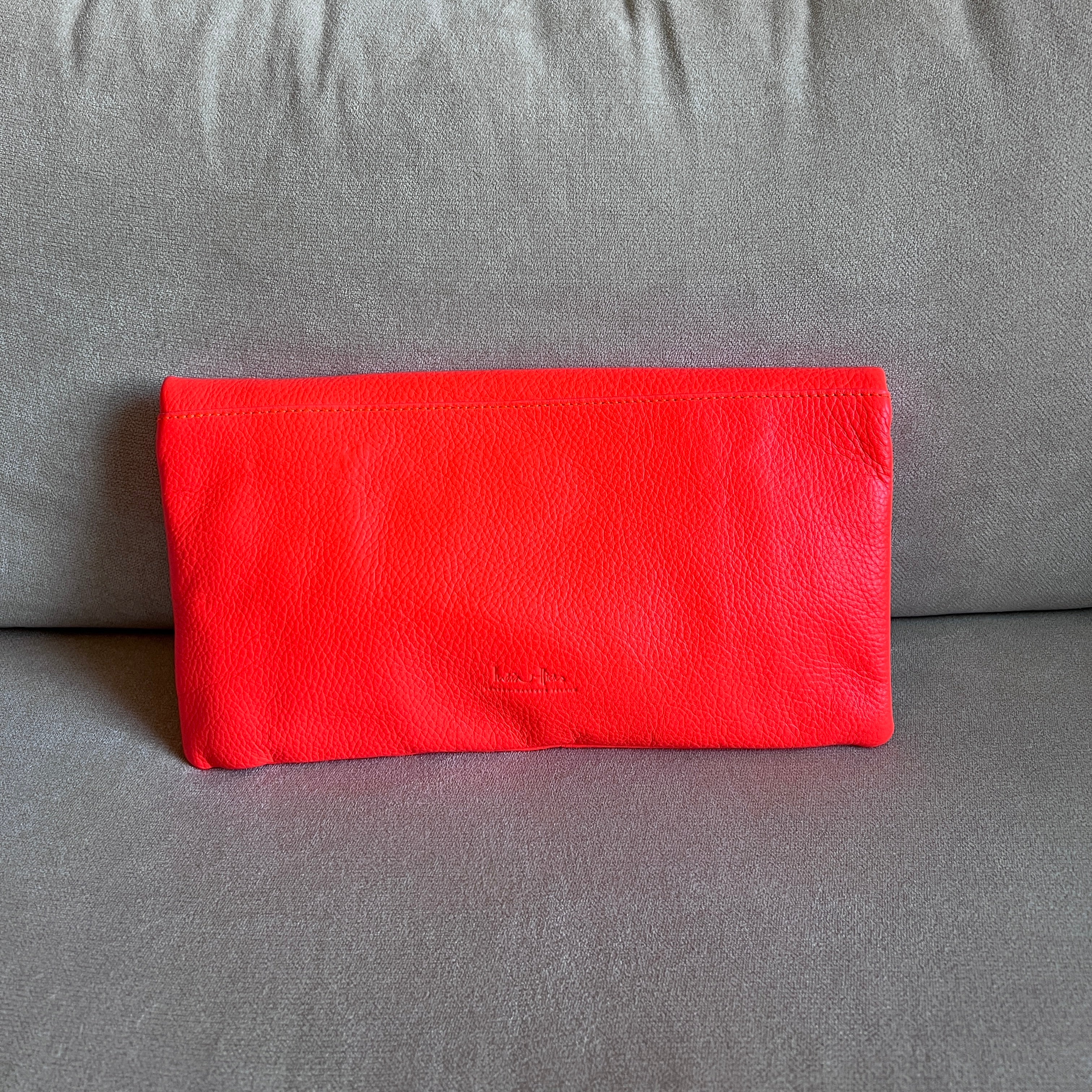 Orange Leather Folding Clutch