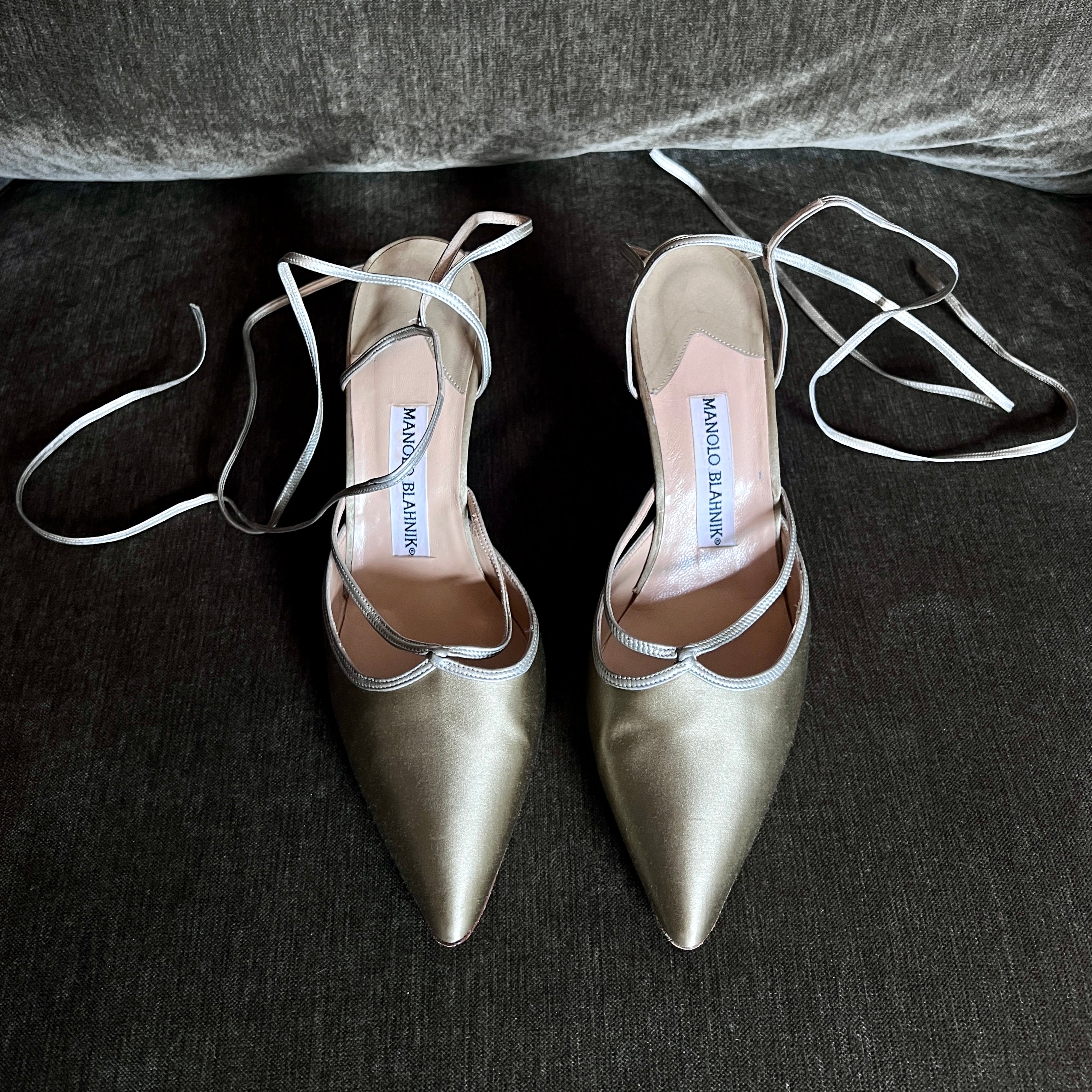 Manolo Blahnik Gold Metallic Lace-up Heels, 39