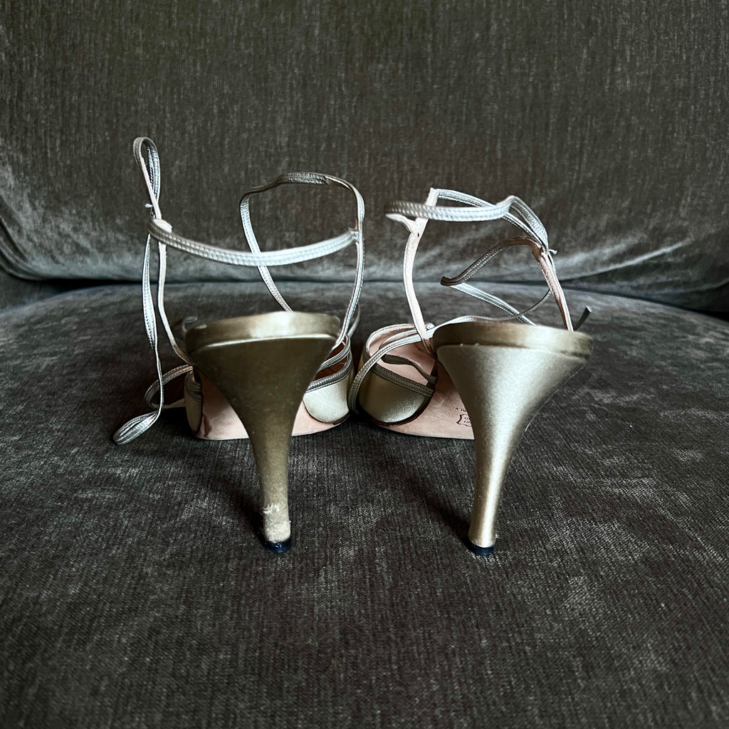 Manolo Blahnik Gold Metallic Lace-up Heels, 39