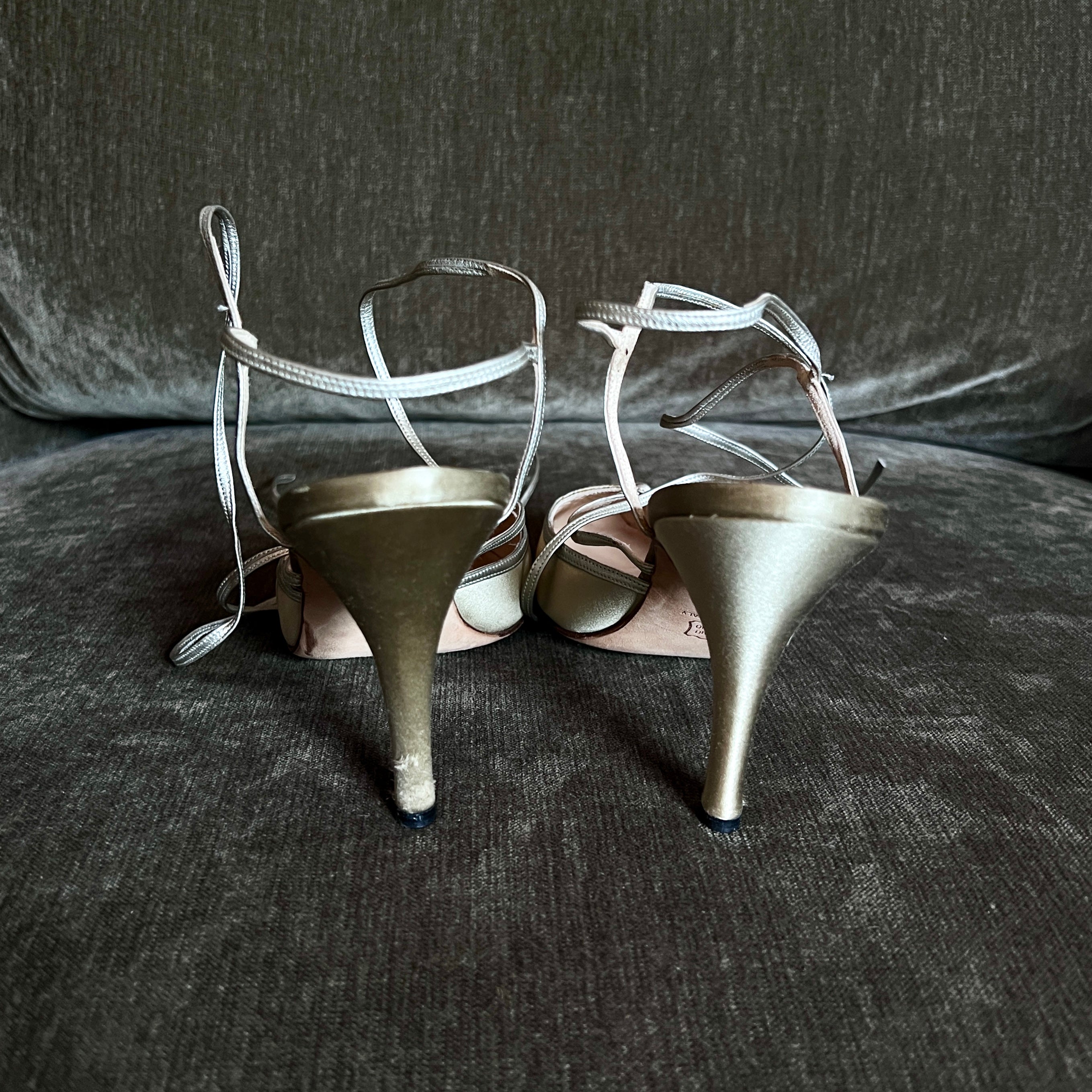 Manolo Blahnik Gold Metallic Lace-up Heels, 39