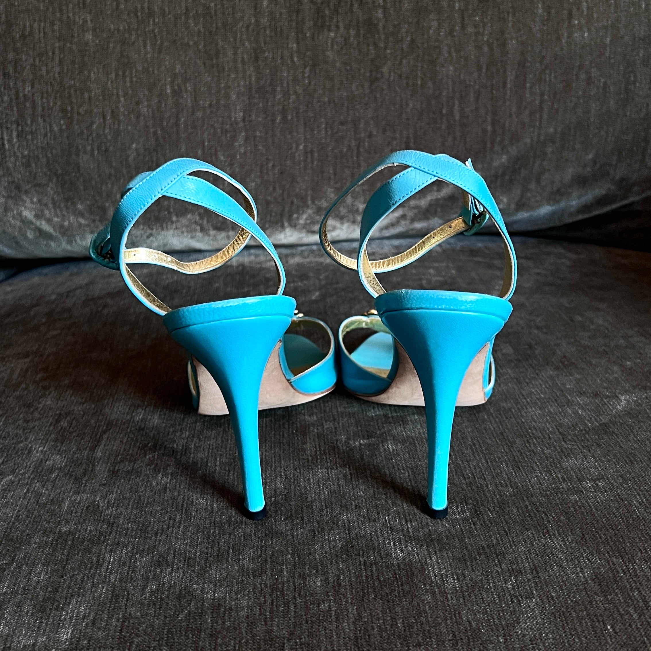 Manolo Blahnik Turquoise Embellished Heels, 38
