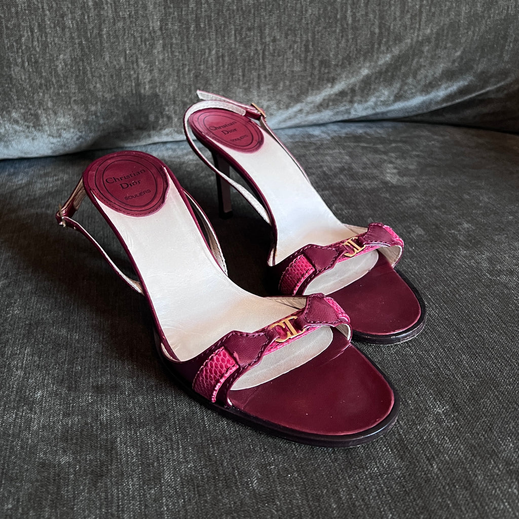 Dior Burgundy & Pink Slingback Heels, 37