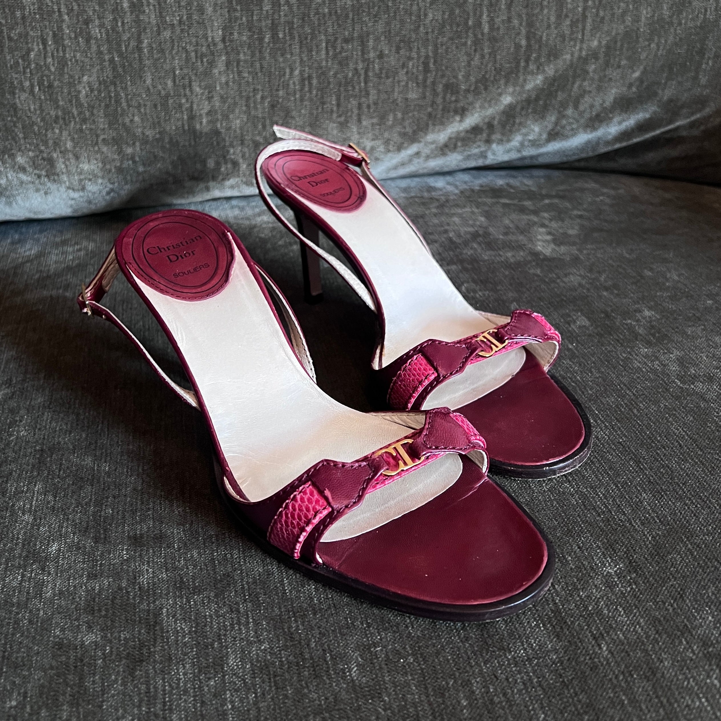 Dior Burgundy & Pink Slingback Heels, 37
