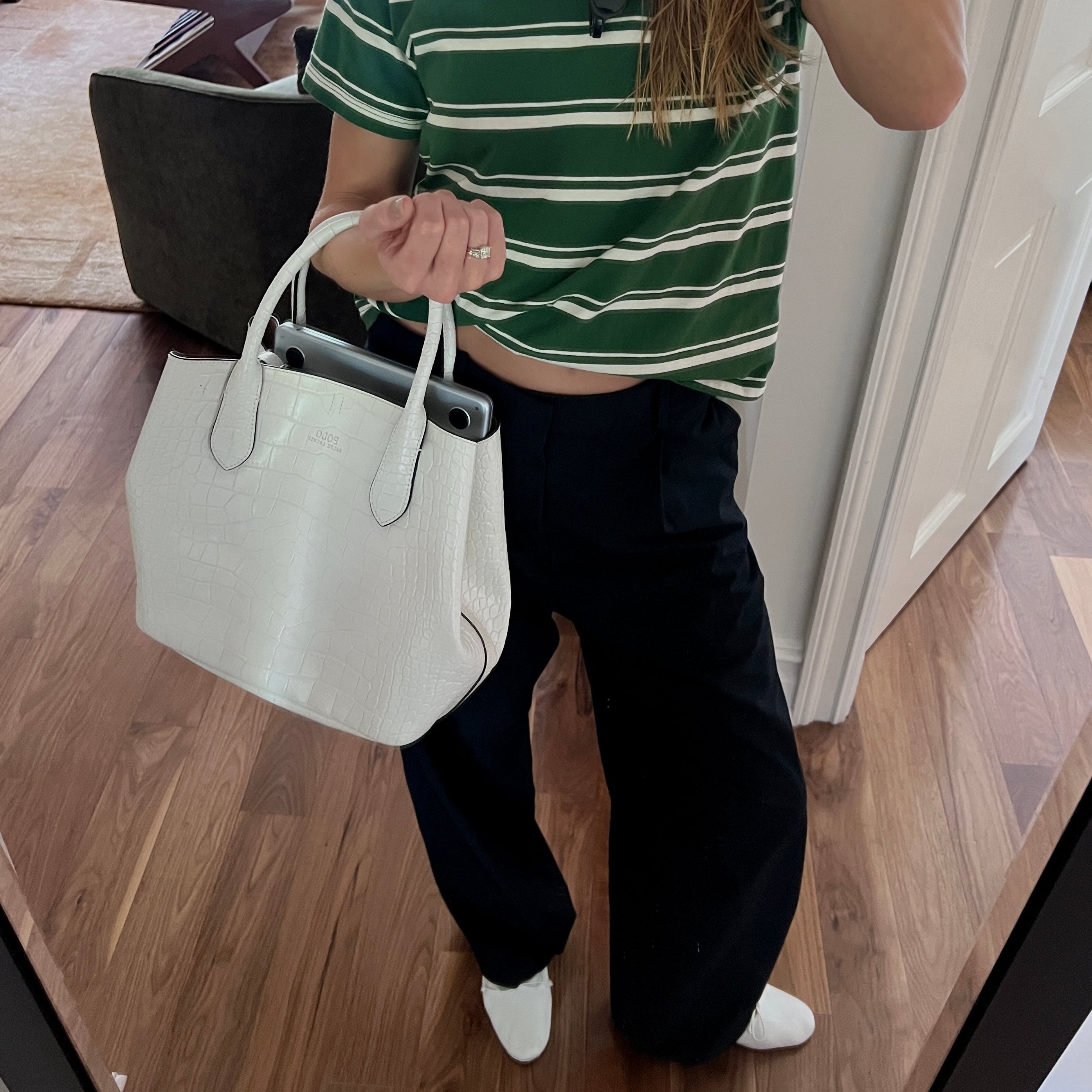 White Polo Ralph Lauren Bellport Embossed Tote, Medium