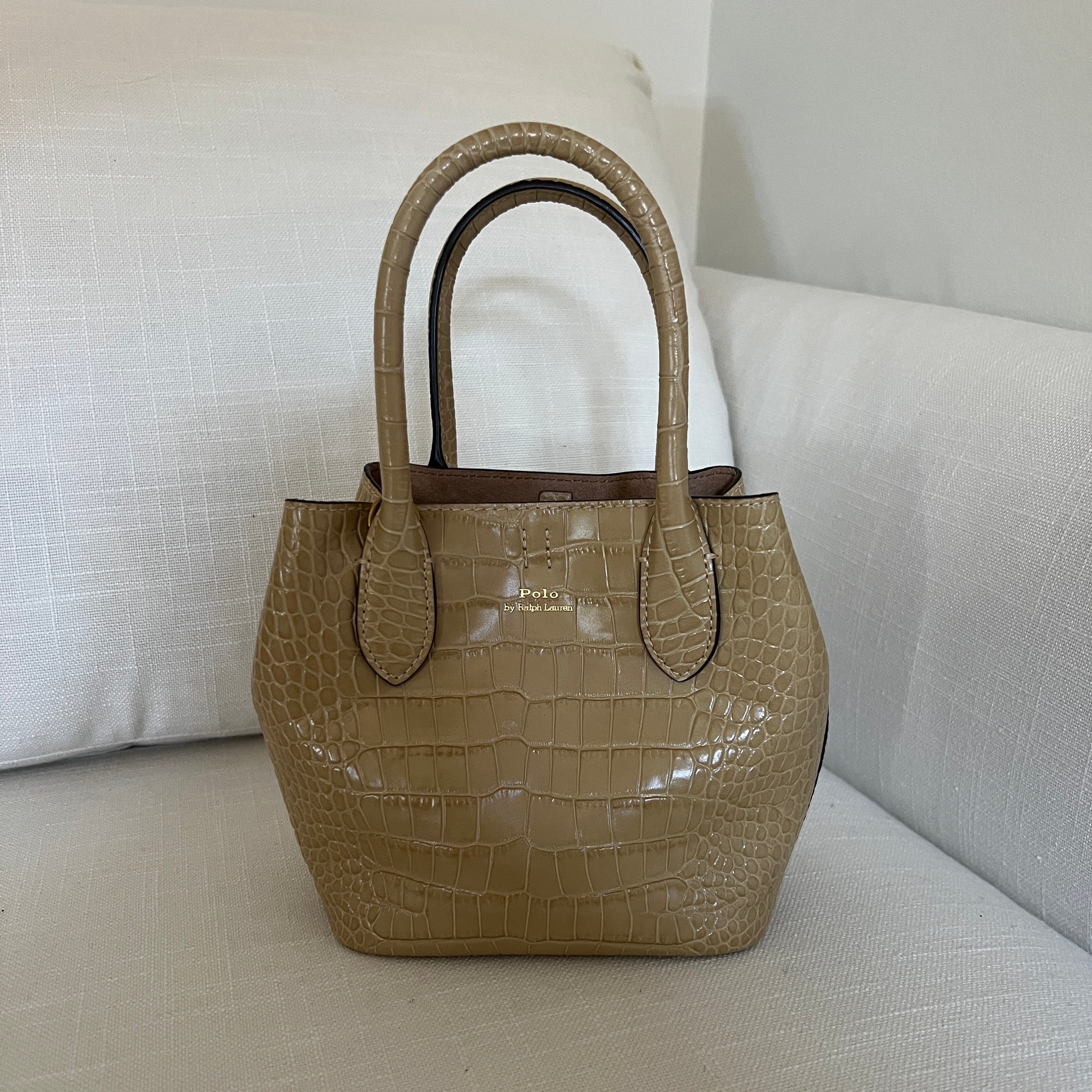 Camel Polo Ralph Lauren Bellport Embossed Tote, Small