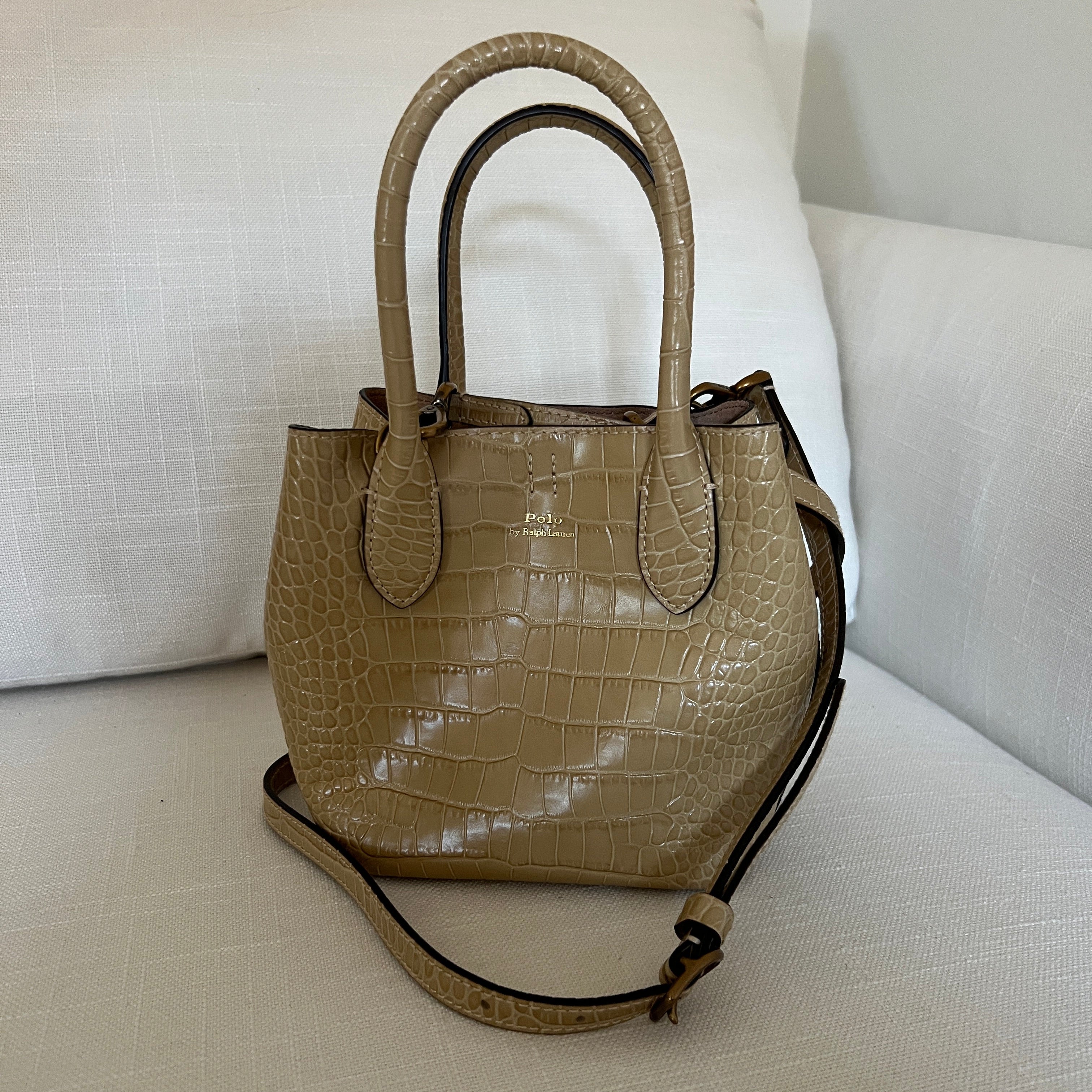 Camel Polo Ralph Lauren Bellport Embossed Tote, Small