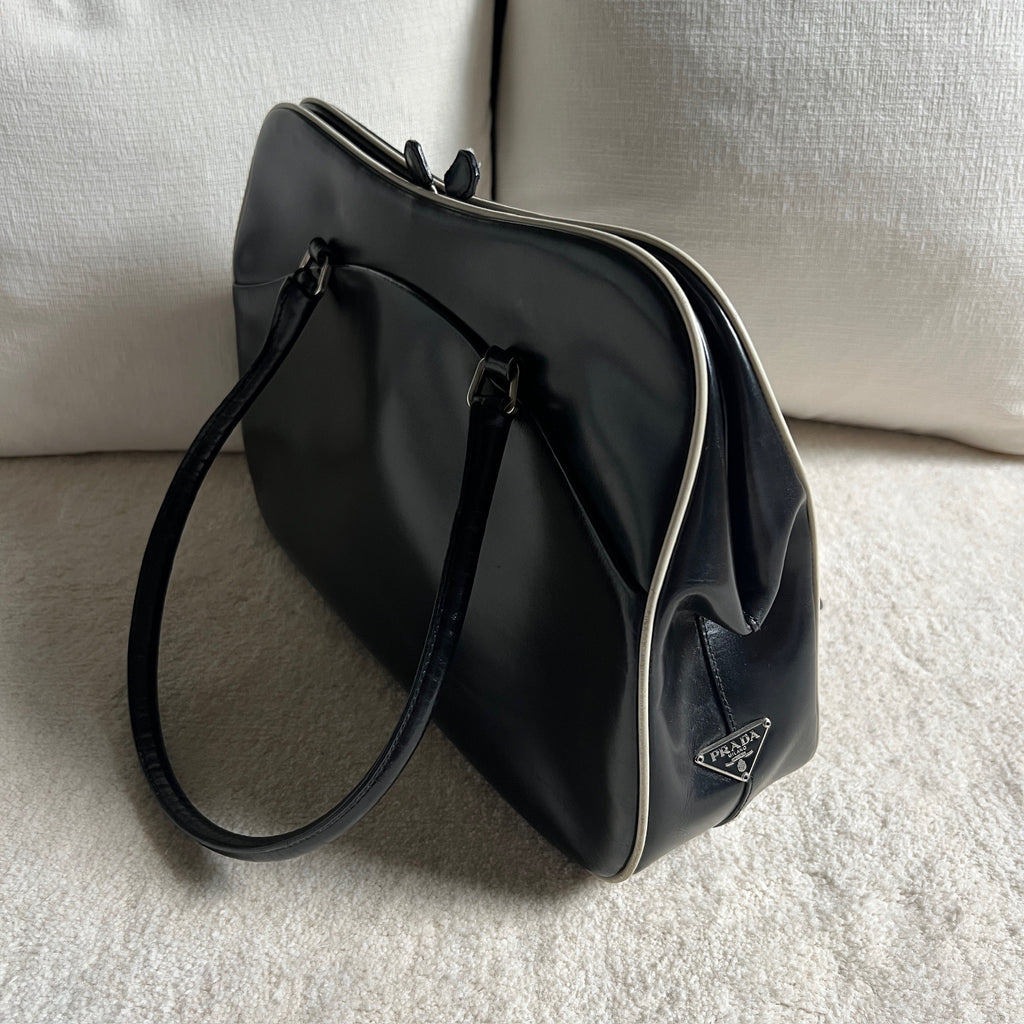 Vintage Prada Leather Kiss-Lock Shoulder Bag