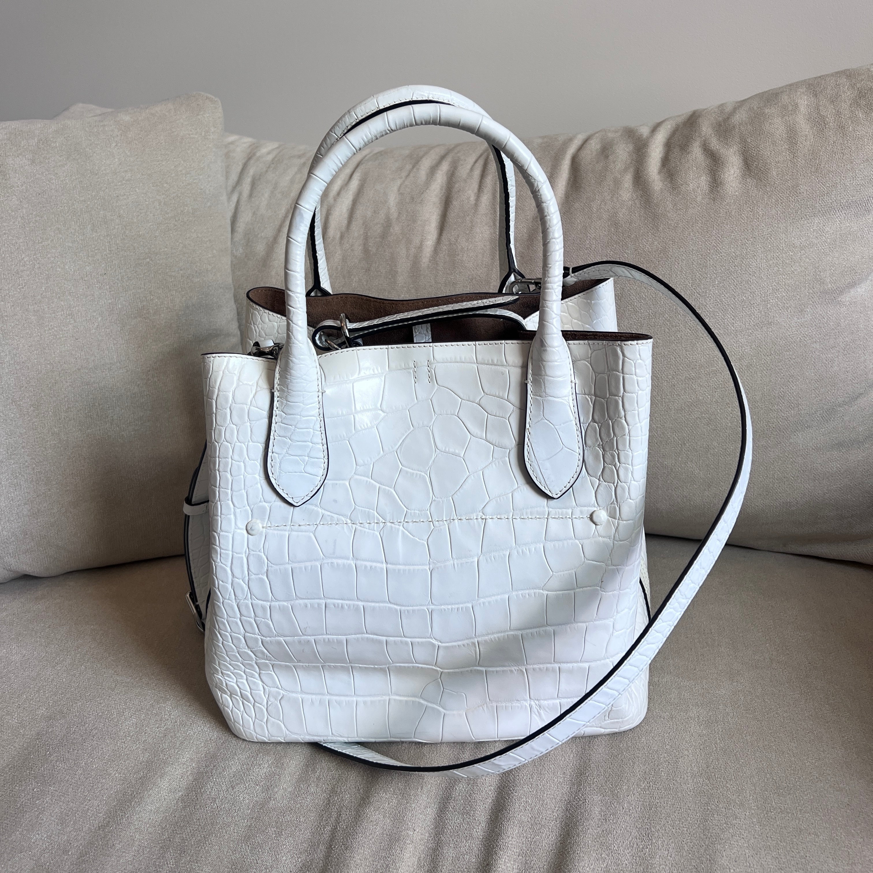 White Polo Ralph Lauren Bellport Embossed Tote, Medium