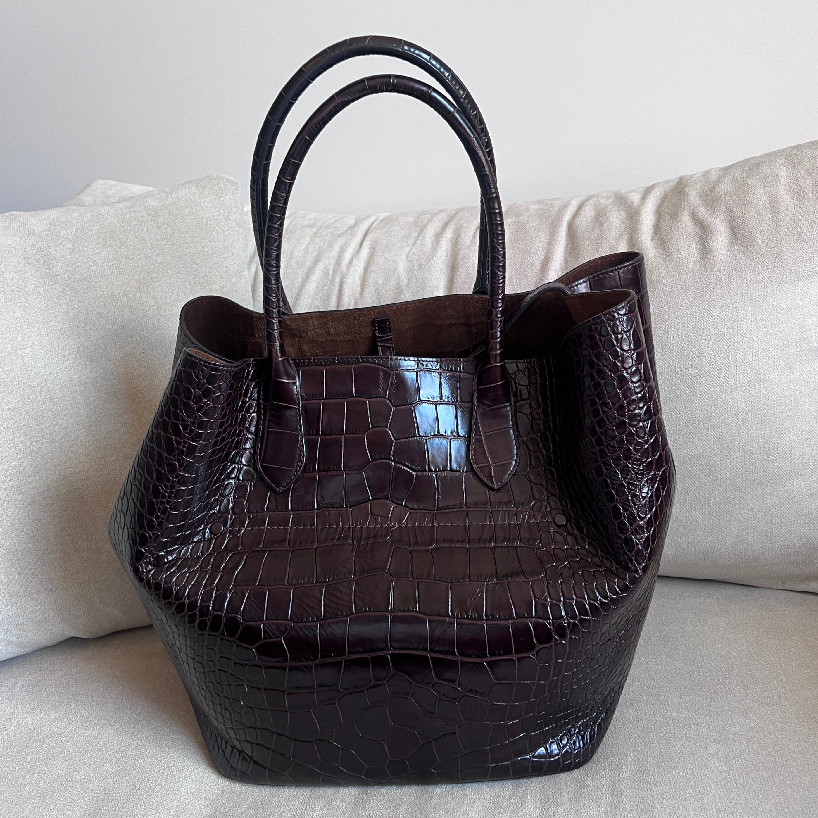 Brown Polo Ralph Lauren Bellport Embossed Tote, Large