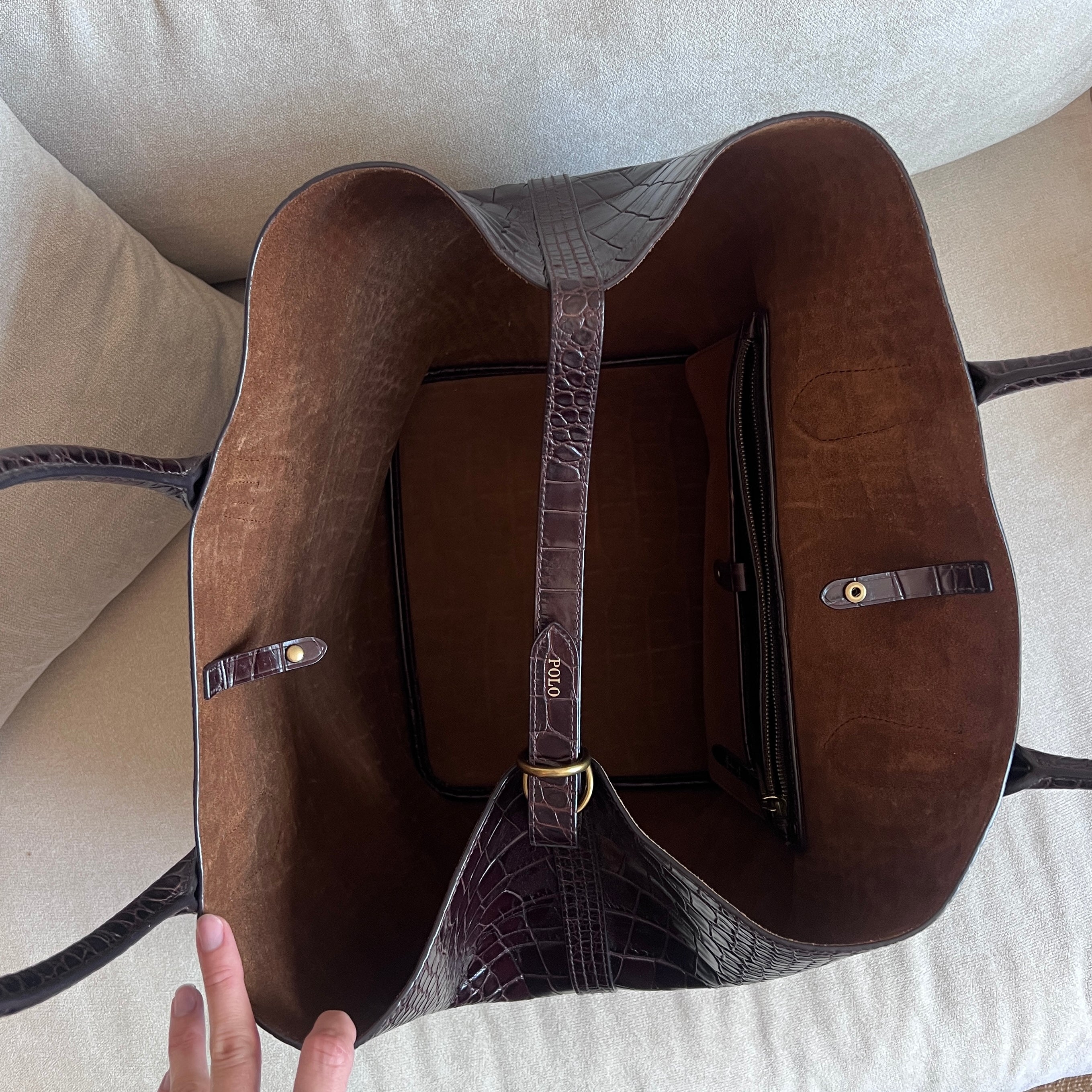 Brown Polo Ralph Lauren Bellport Embossed Tote, Large