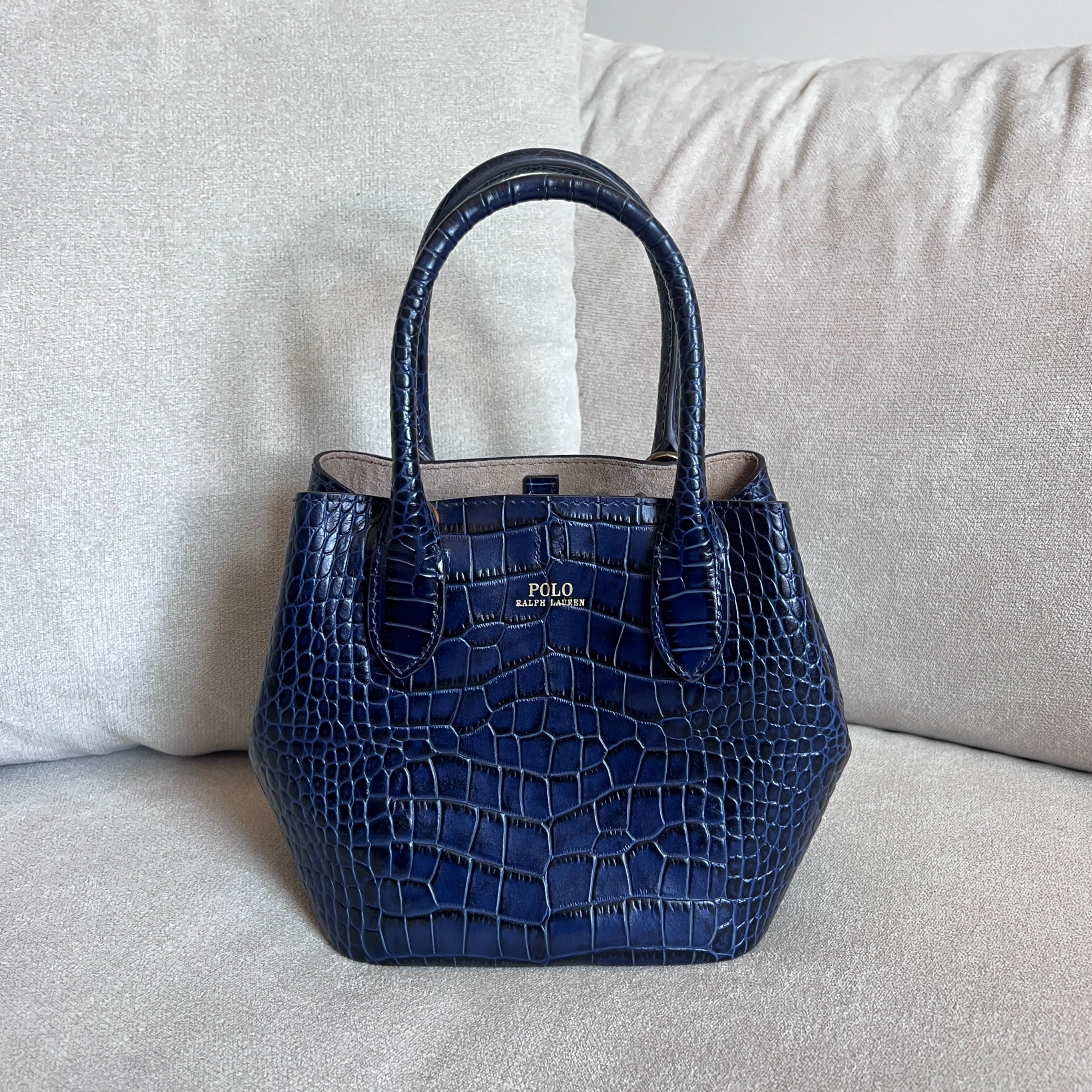 Navy Polo Ralph Lauren Bellport Embossed Tote, Small