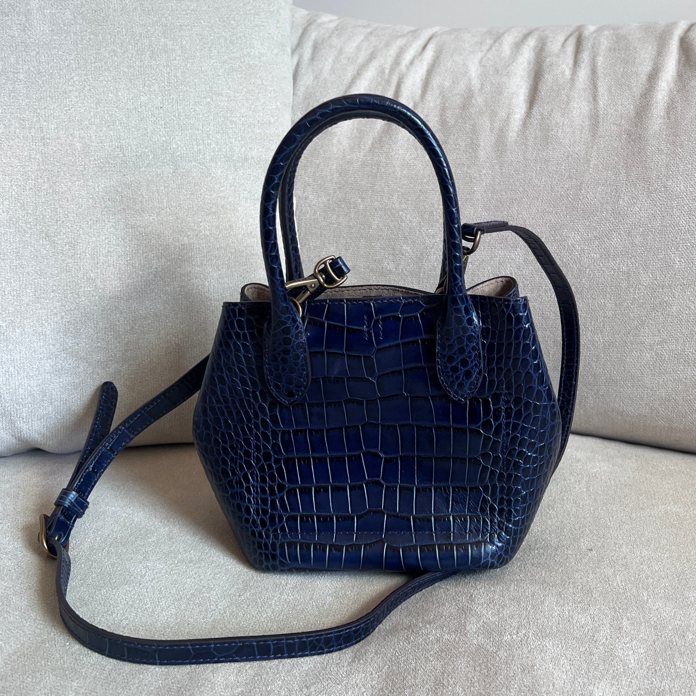 Navy Polo Ralph Lauren Bellport Embossed Tote, Small