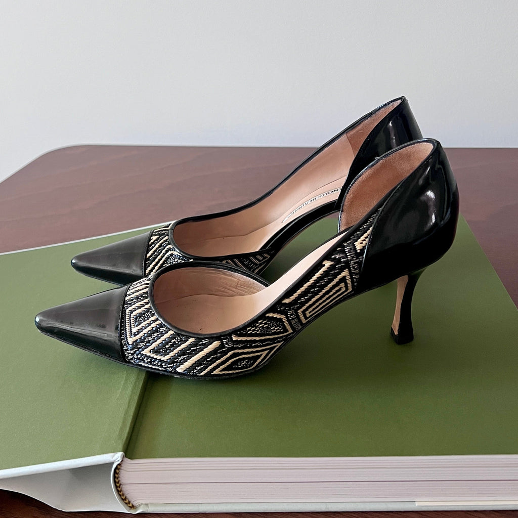Manolo Blahnik Geometric Print D'Orsay Pumps 37