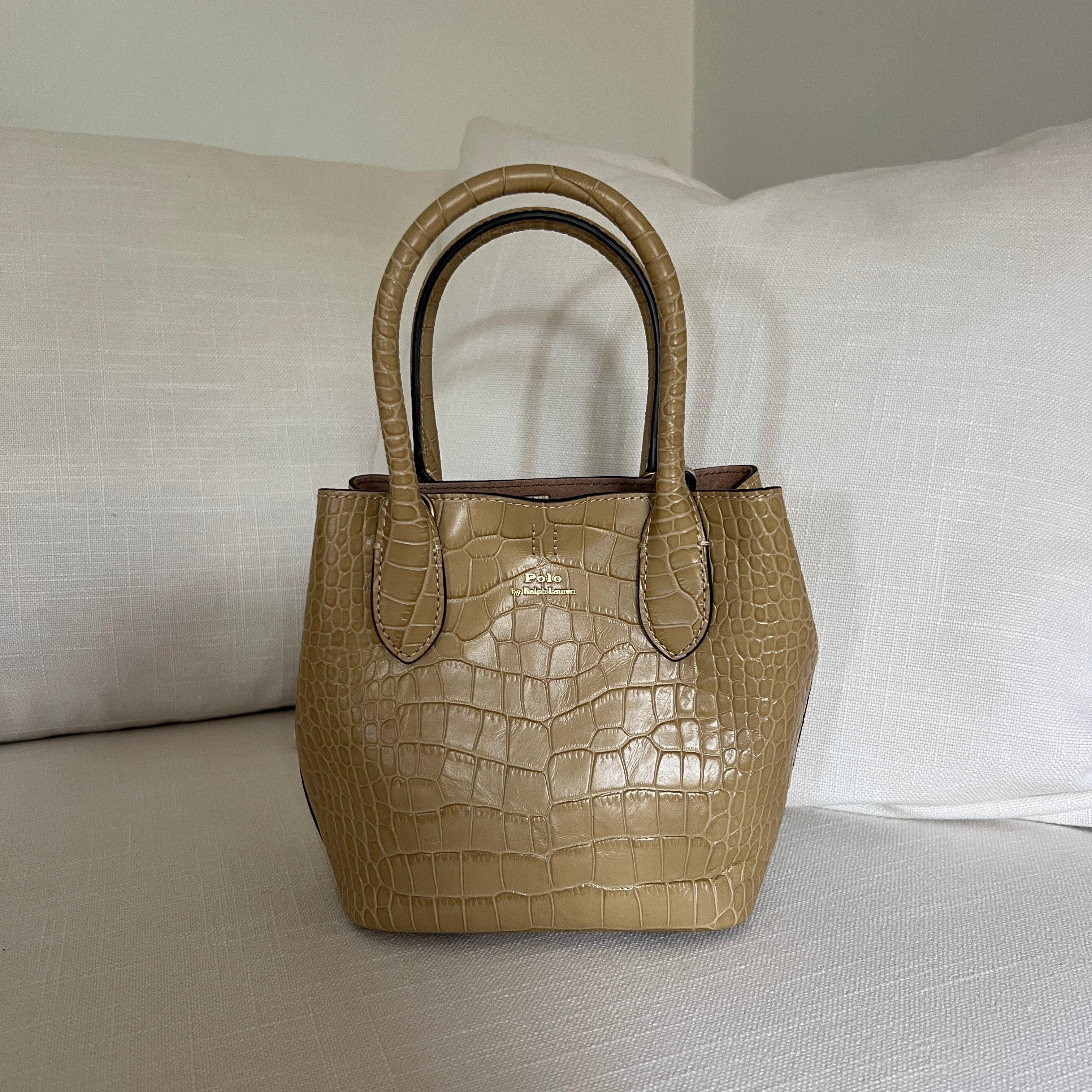 Camel Polo Ralph Lauren Bellport Embossed Tote, Small