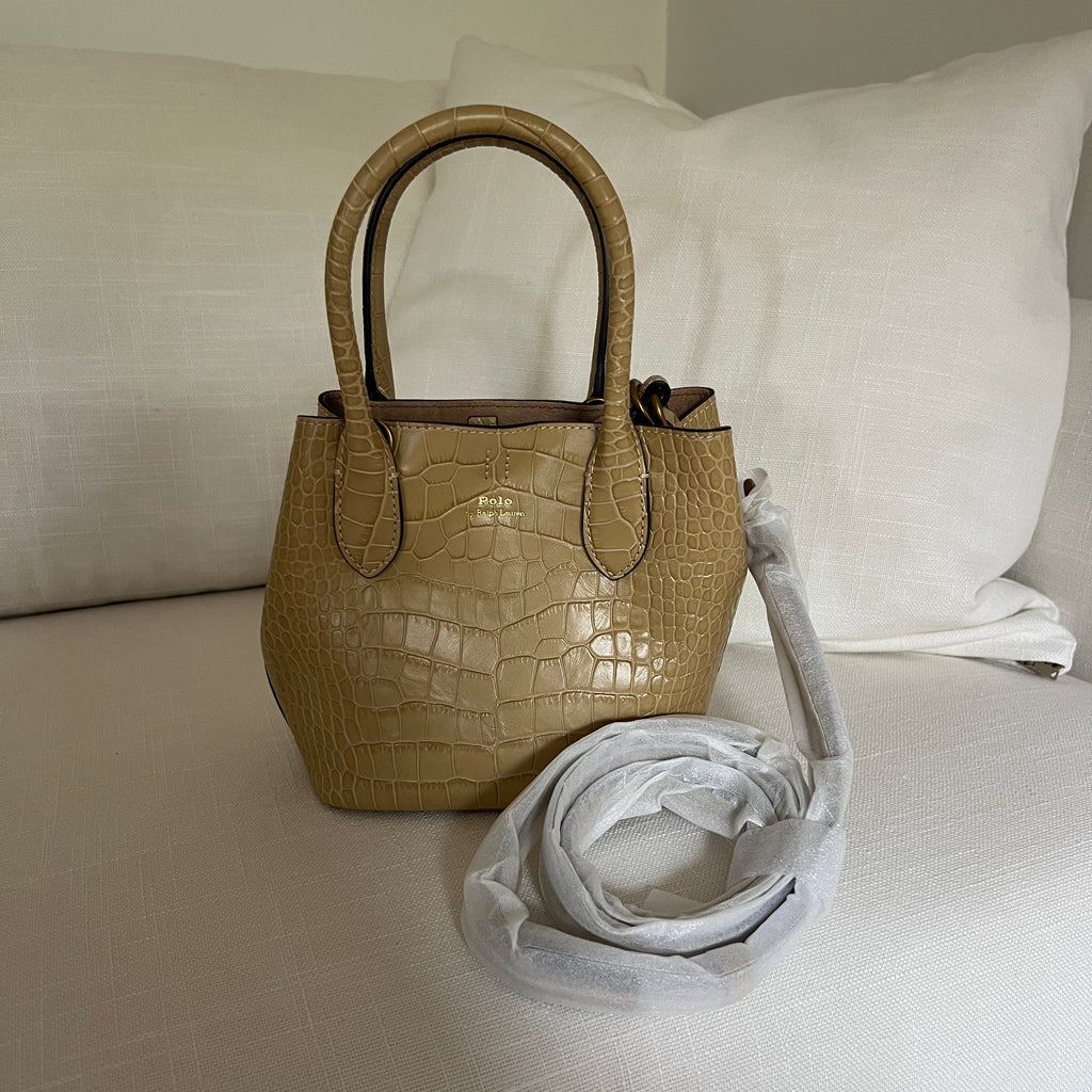 Camel Polo Ralph Lauren Bellport Embossed Tote, Small