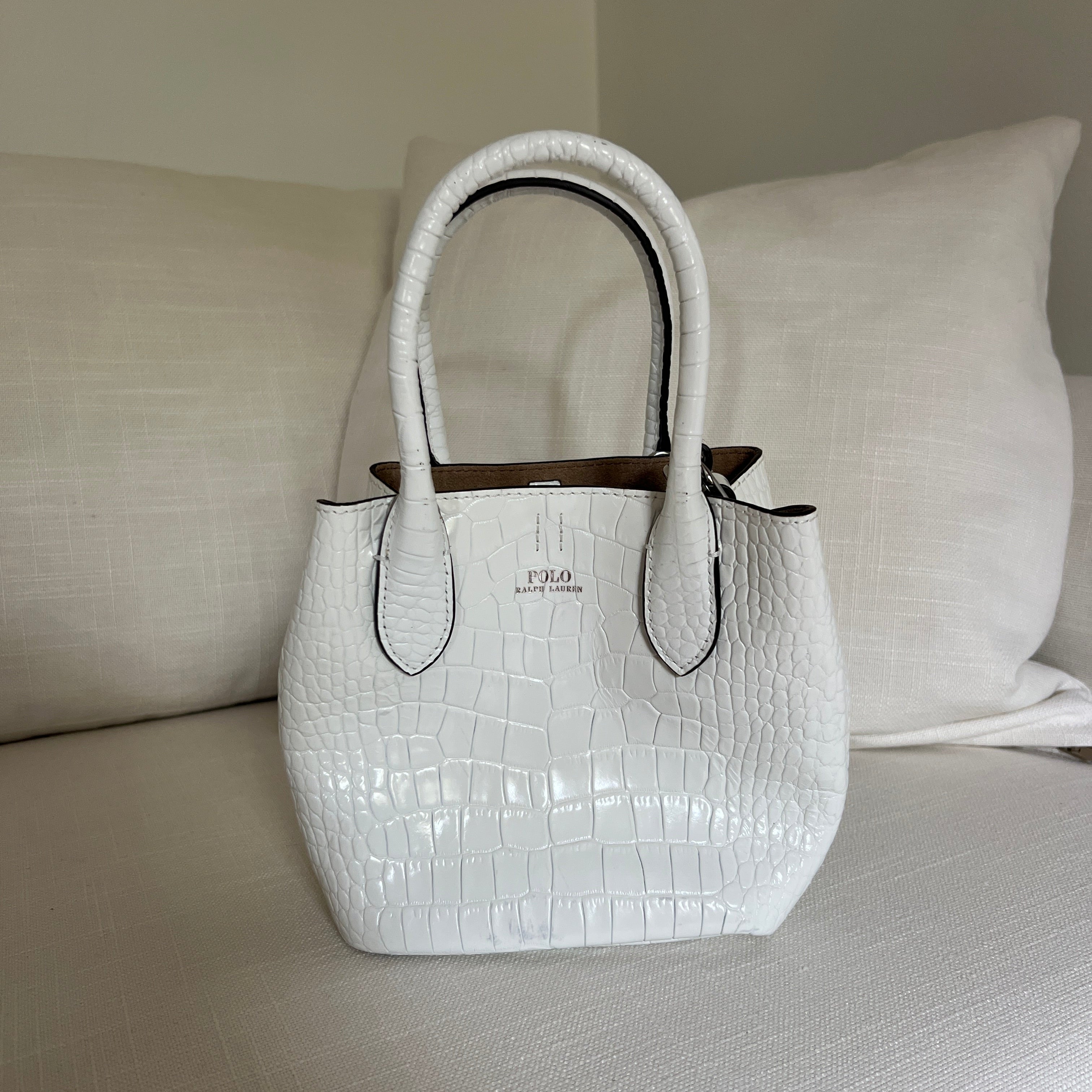 White Polo Ralph Lauren Bellport Embossed Tote, Small