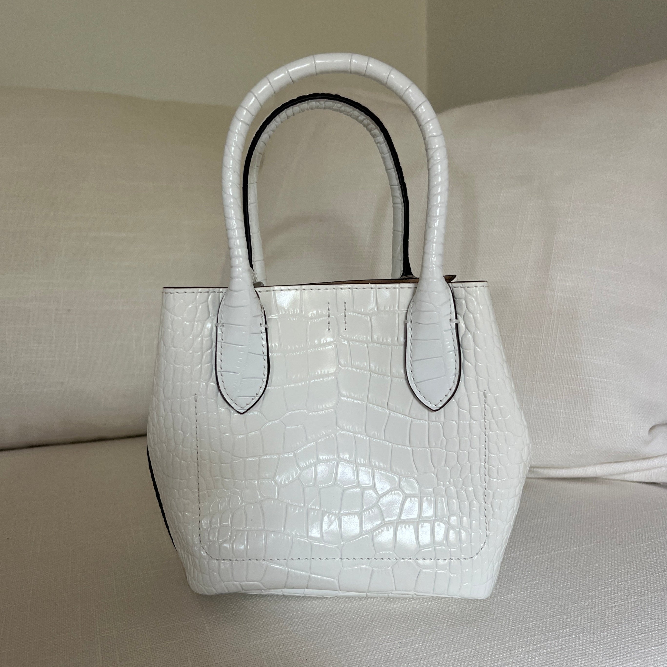 White Polo Ralph Lauren Bellport Embossed Tote, Small