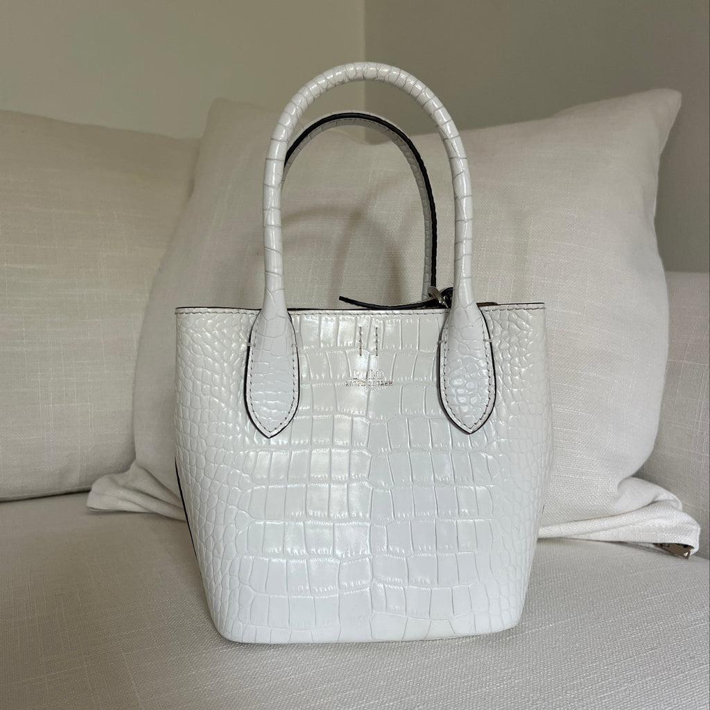 White Polo Ralph Lauren Bellport Embossed Tote, Small