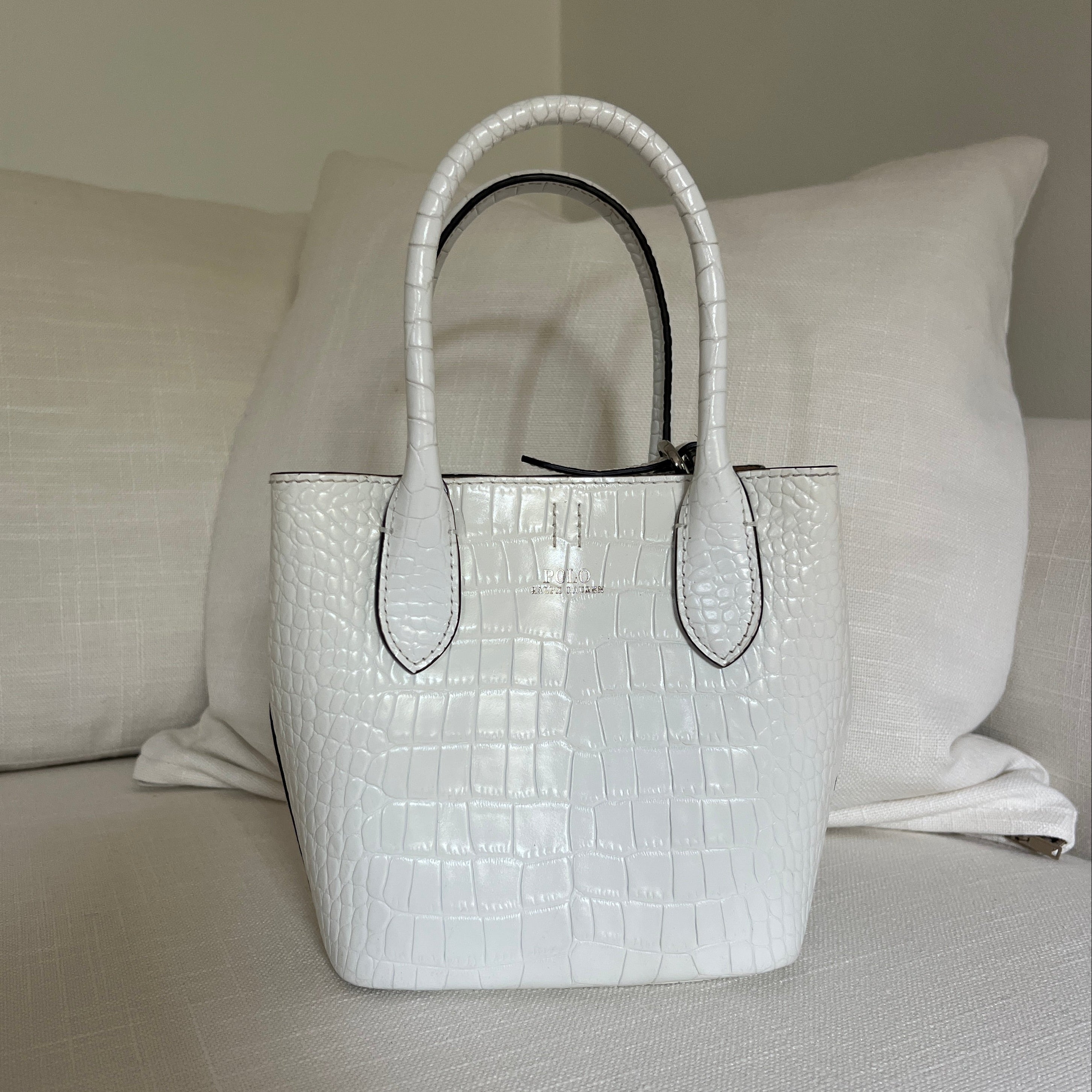 White Polo Ralph Lauren Bellport Embossed Tote, Small