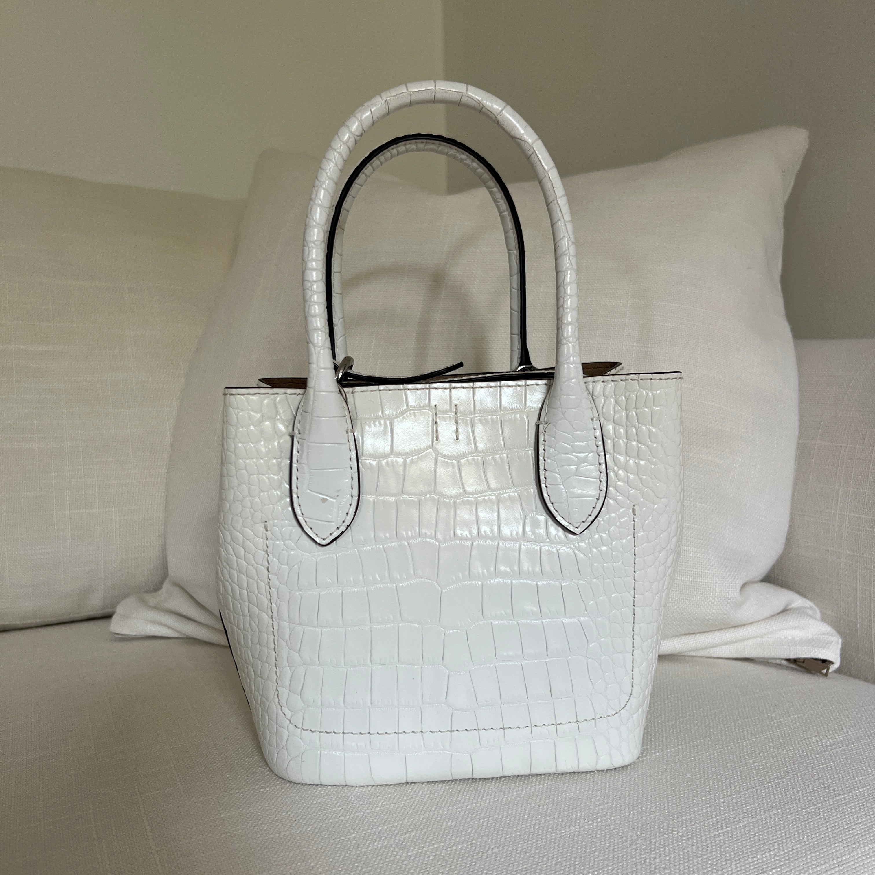 White Polo Ralph Lauren Bellport Embossed Tote, Small