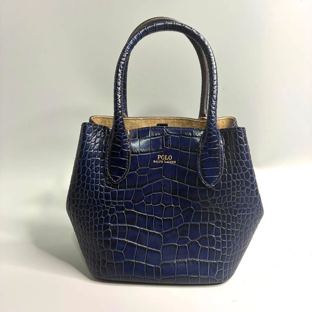 Navy Polo Ralph Lauren Bellport Embossed Tote, Small